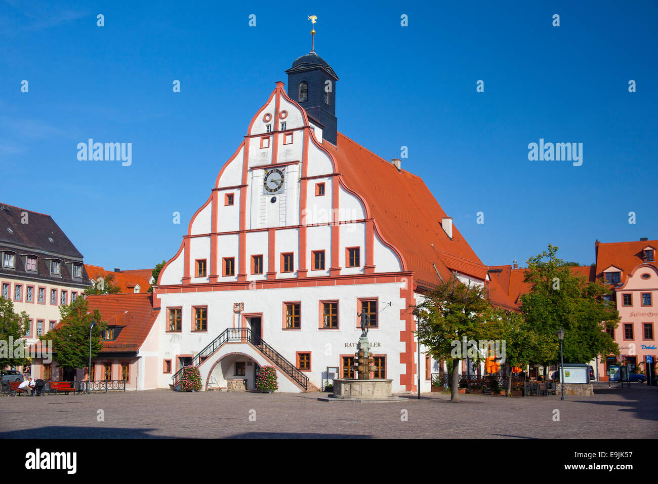 Market square and Town Hall, Grimma, Saxony, Germany Stock Photo