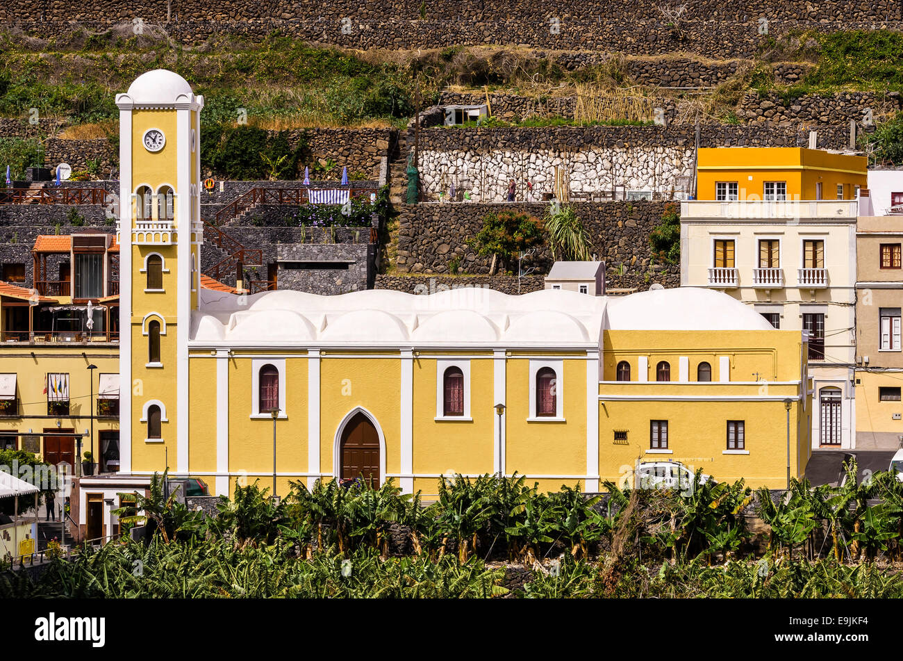 Iglesia dedicada a La Encarnación church, Hermigua, La Gomera, Canary Islands, Spain Stock Photo