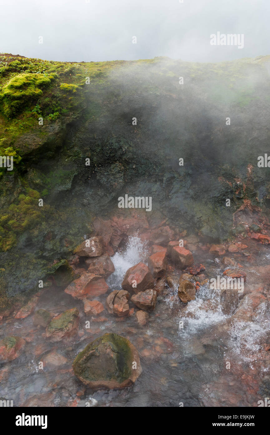 Hot Spring Deildartunguhver, highest-flow hot spring of Iceland with 180 liters of boiling water per second, Reykholtsdalur Stock Photo