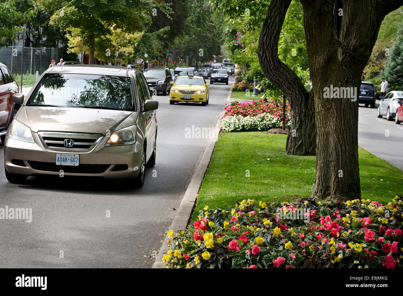Cars and traffic during the busy summer tourist season in picturesque Niagara-On-the-Lake, Ontario, Canada. Stock Photo