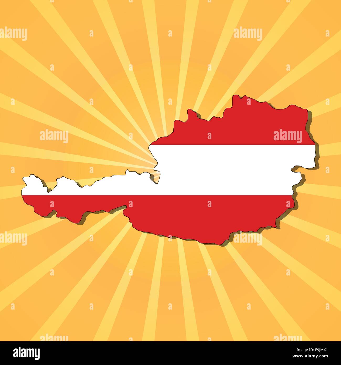 Austria map flag on sunburst illustration Stock Vector