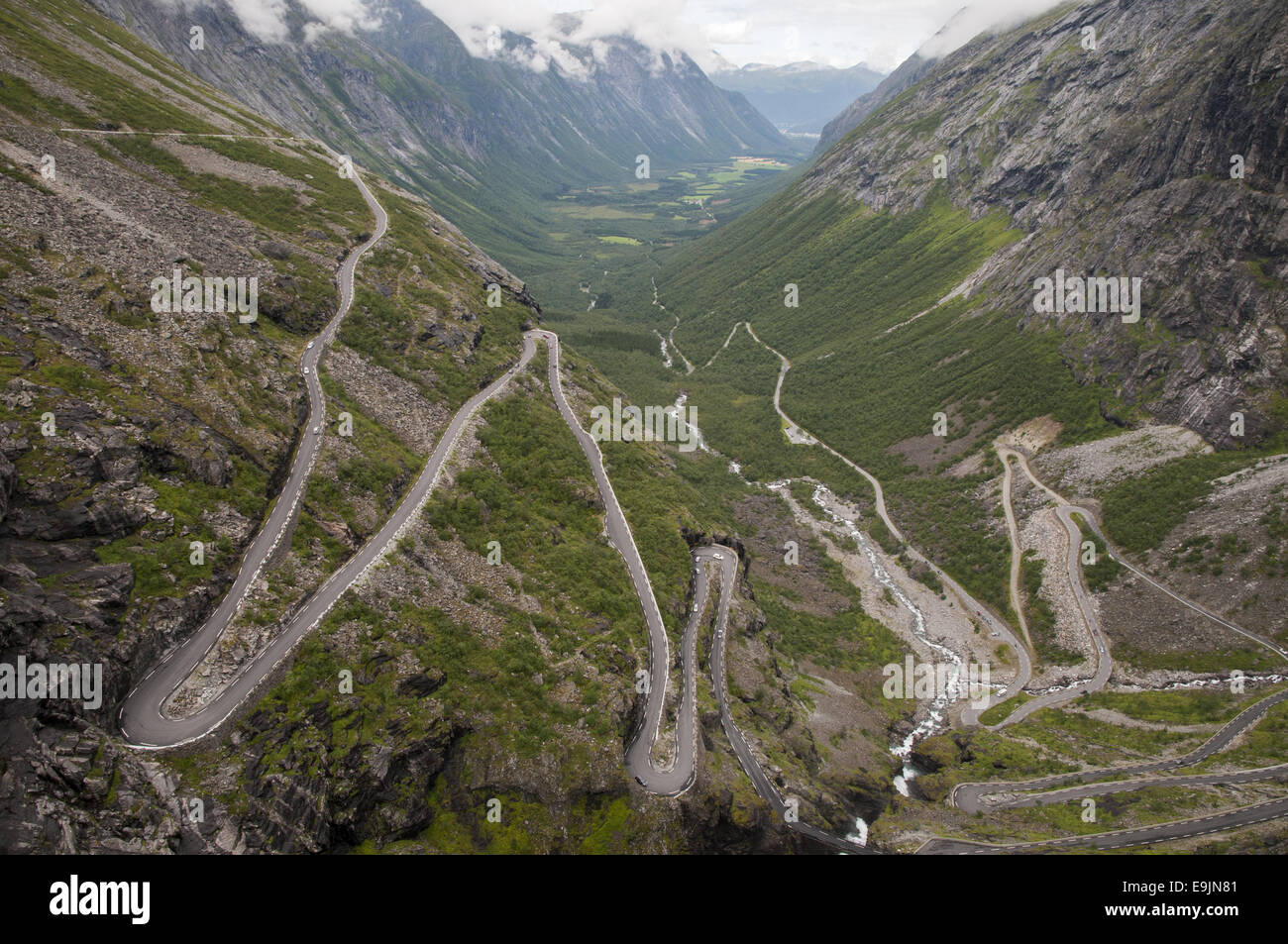 View over Isterdalen valley and the famous Trollstigen road, Norway Stock Photo