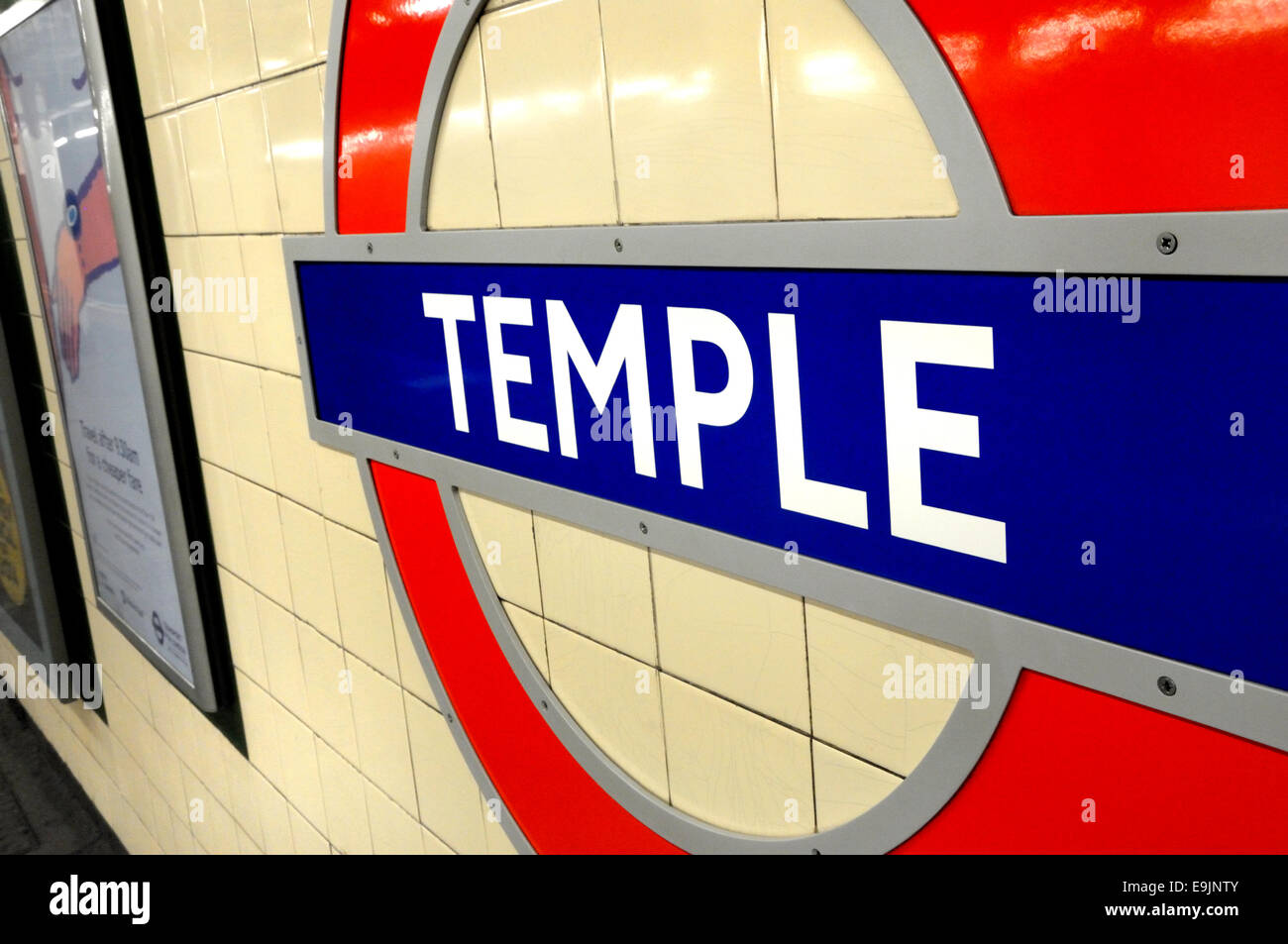 London, England, UK. London underground sign, Temple Station Stock Photo