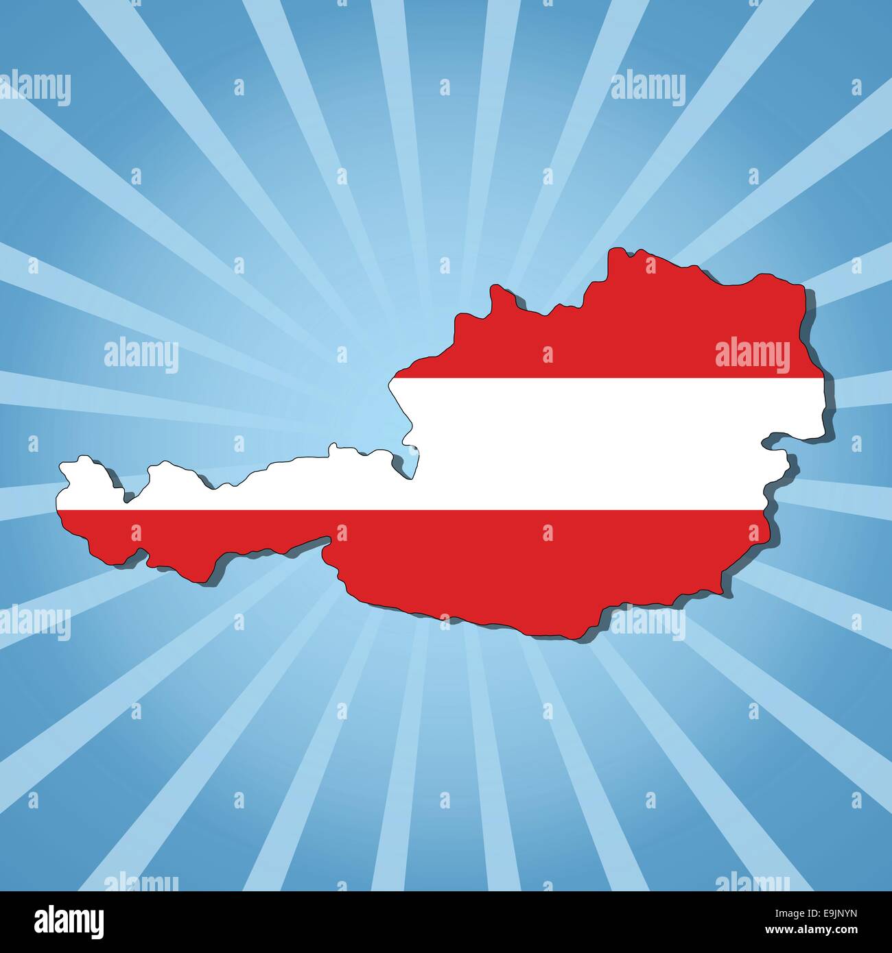 Austria map flag on blue sunburst illustration Stock Vector