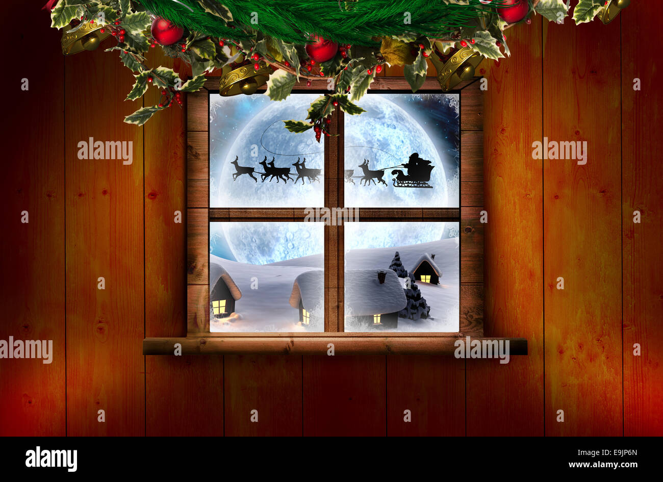 Composite image of festive christmas wreath Stock Photo