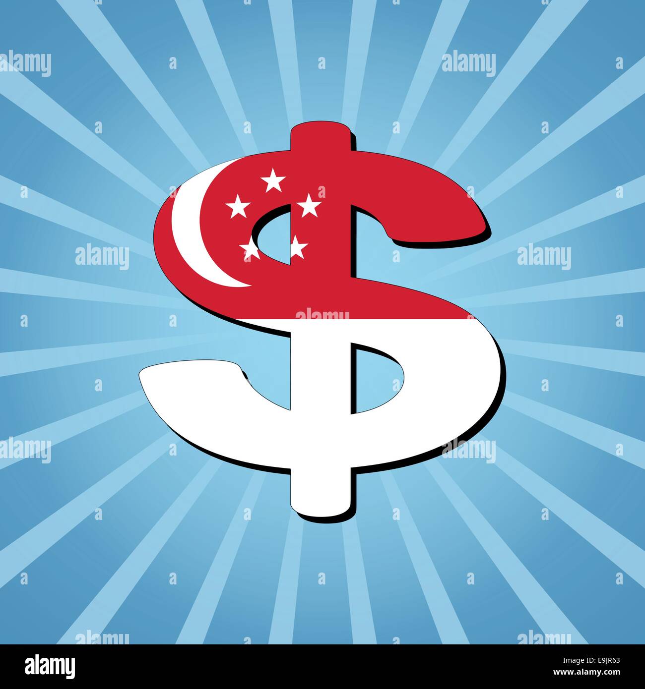 Singapore Dollar Symbol On Blue Sunburst Illustration Stock Vector Image Art Alamy