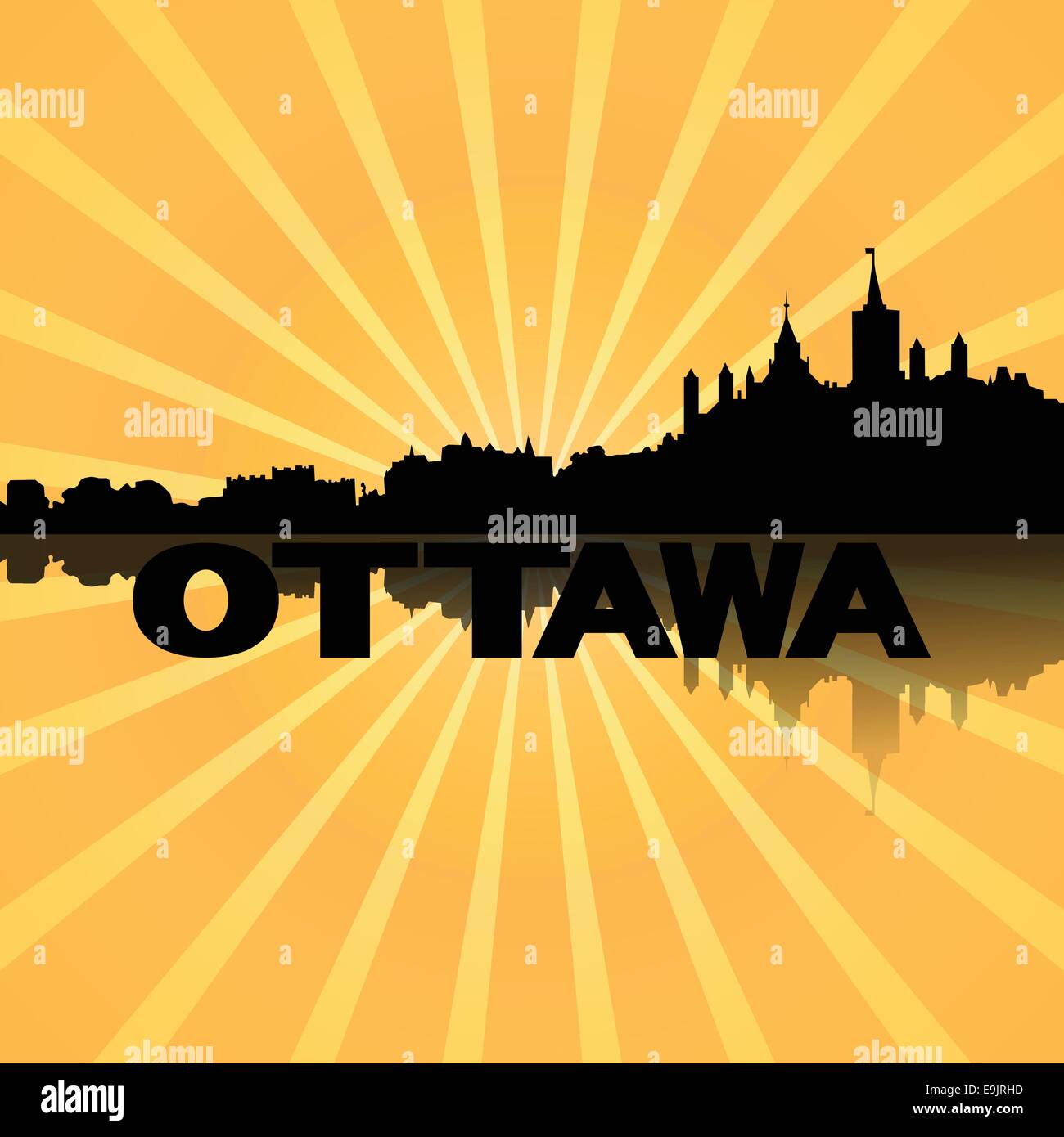 Ottawa skyline reflected with sunburst vector illustration Stock Vector ...