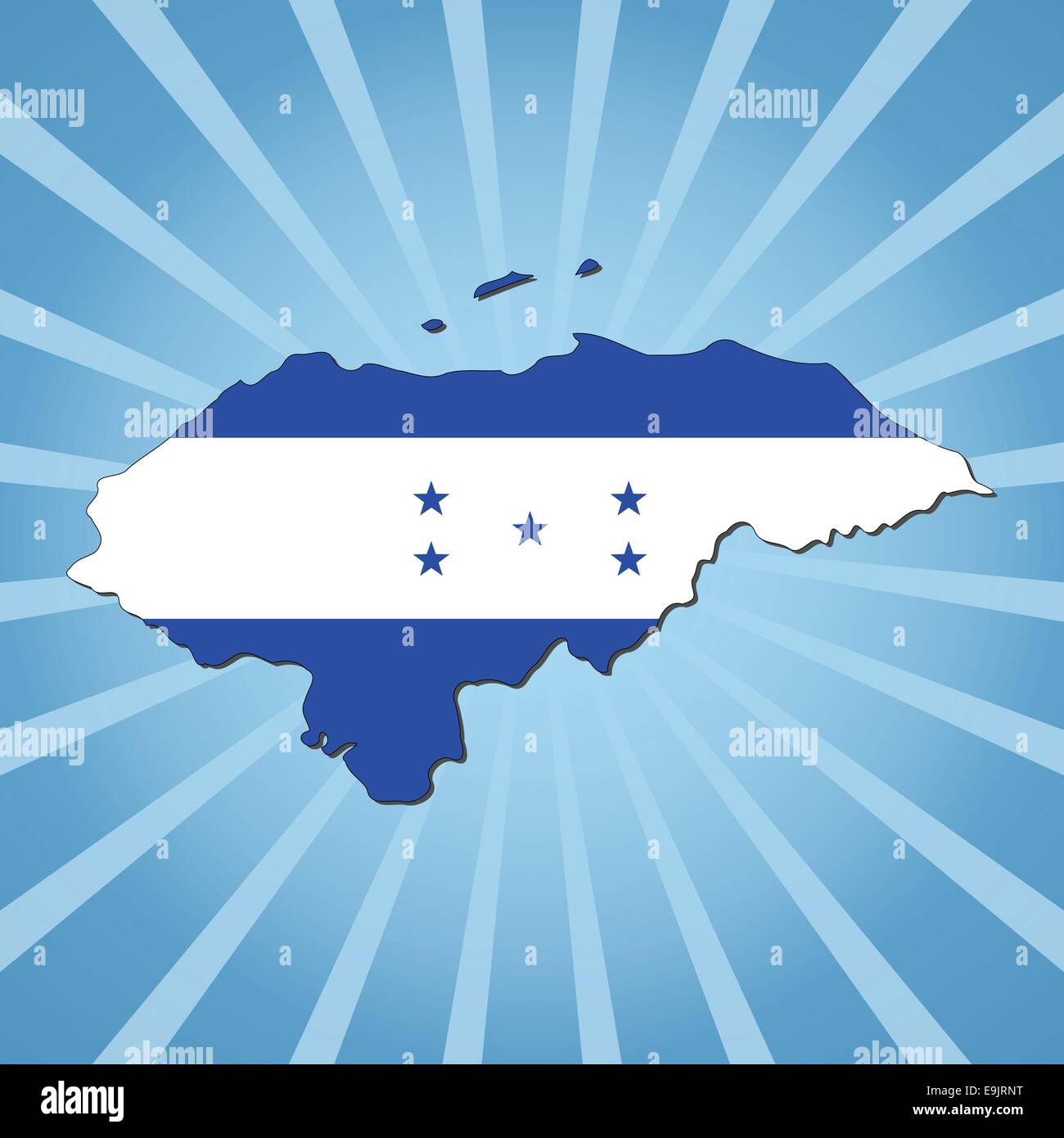Honduras map flag on blue sunburst illustration Stock Vector