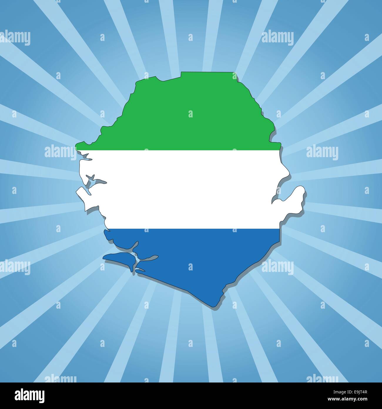 Sierra Leone map flag on blue sunburst illustration Stock Vector Image ...