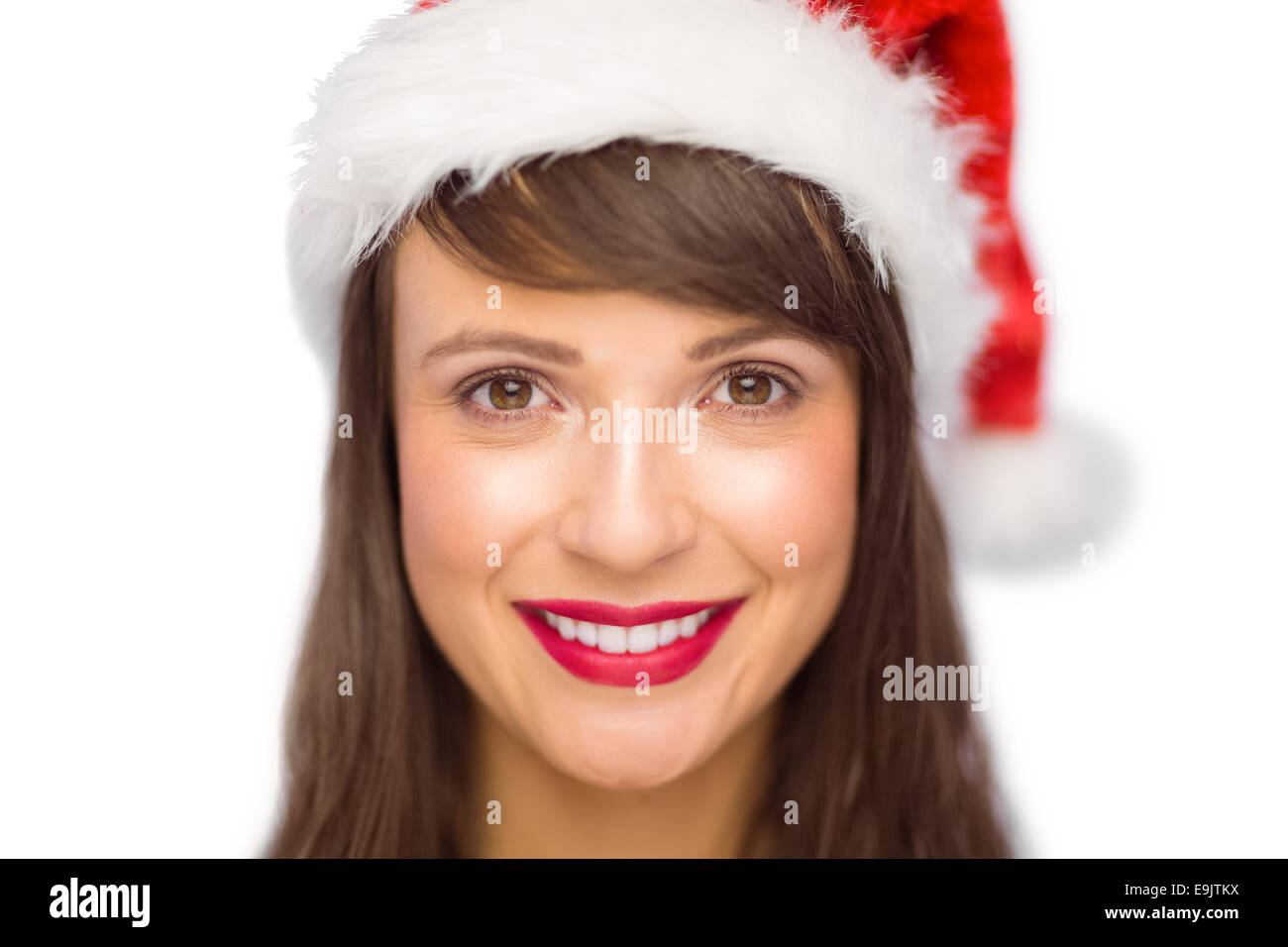Close up portrait of pretty woman in santa hat smiling Stock Photo - Alamy