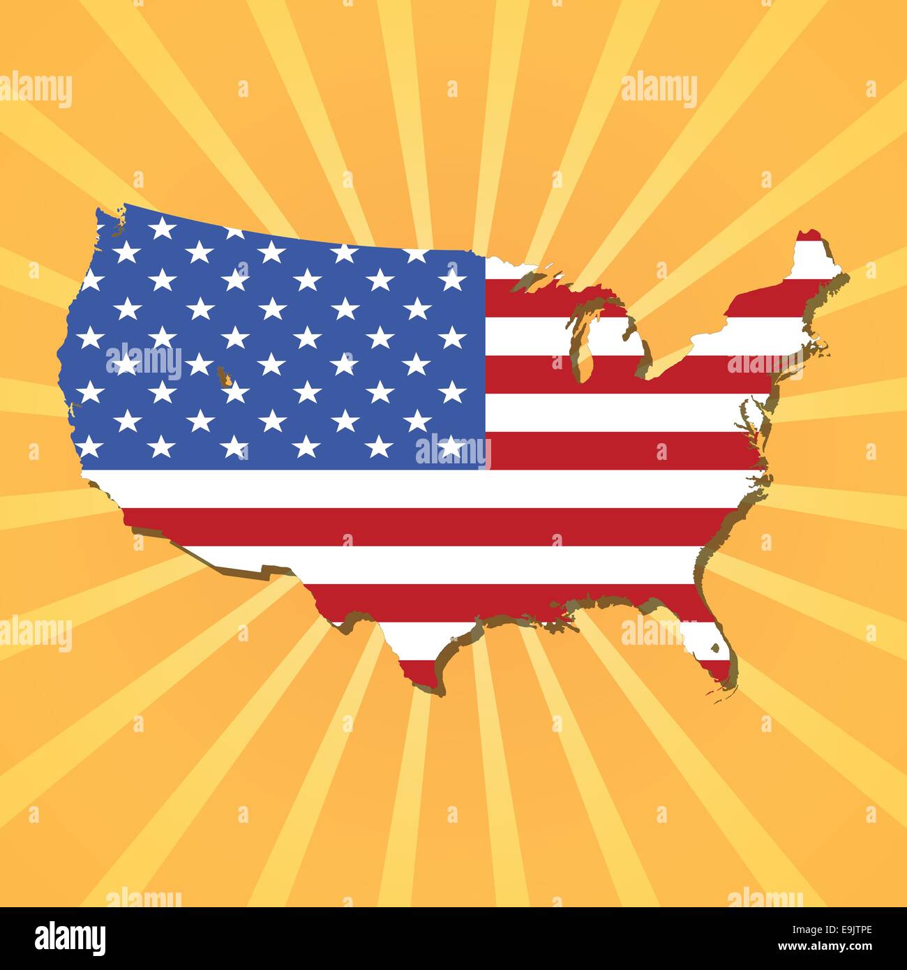 USA map flag on blue sunburst illustration Stock Vector Image & Art - Alamy