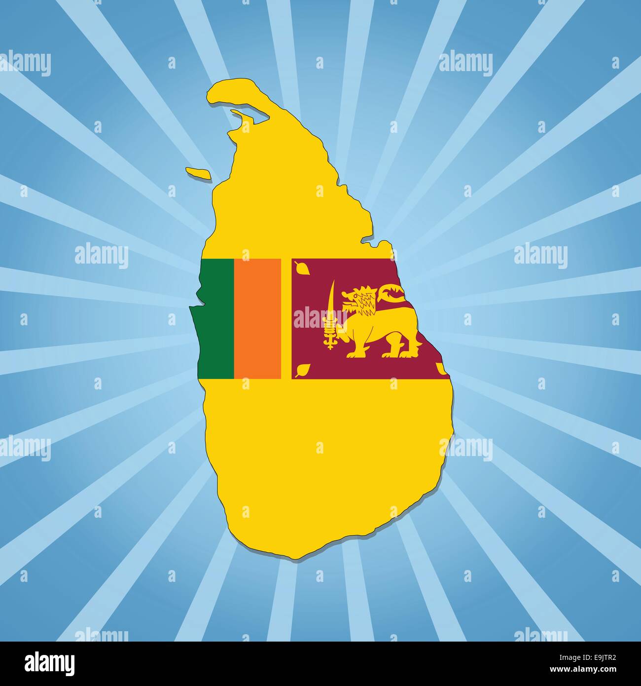 Sri Lanka map flag on blue sunburst illustration Stock Vector
