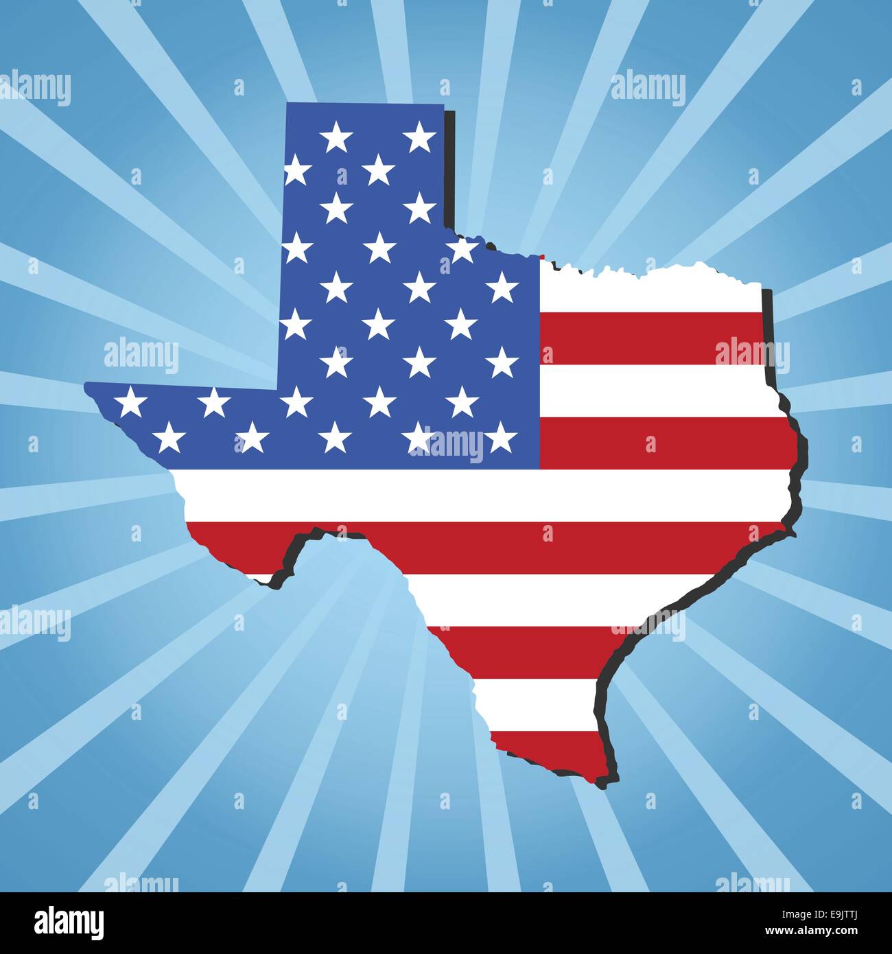 Texas map flag on blue sunburst illustration Stock Vector Image & Art ...