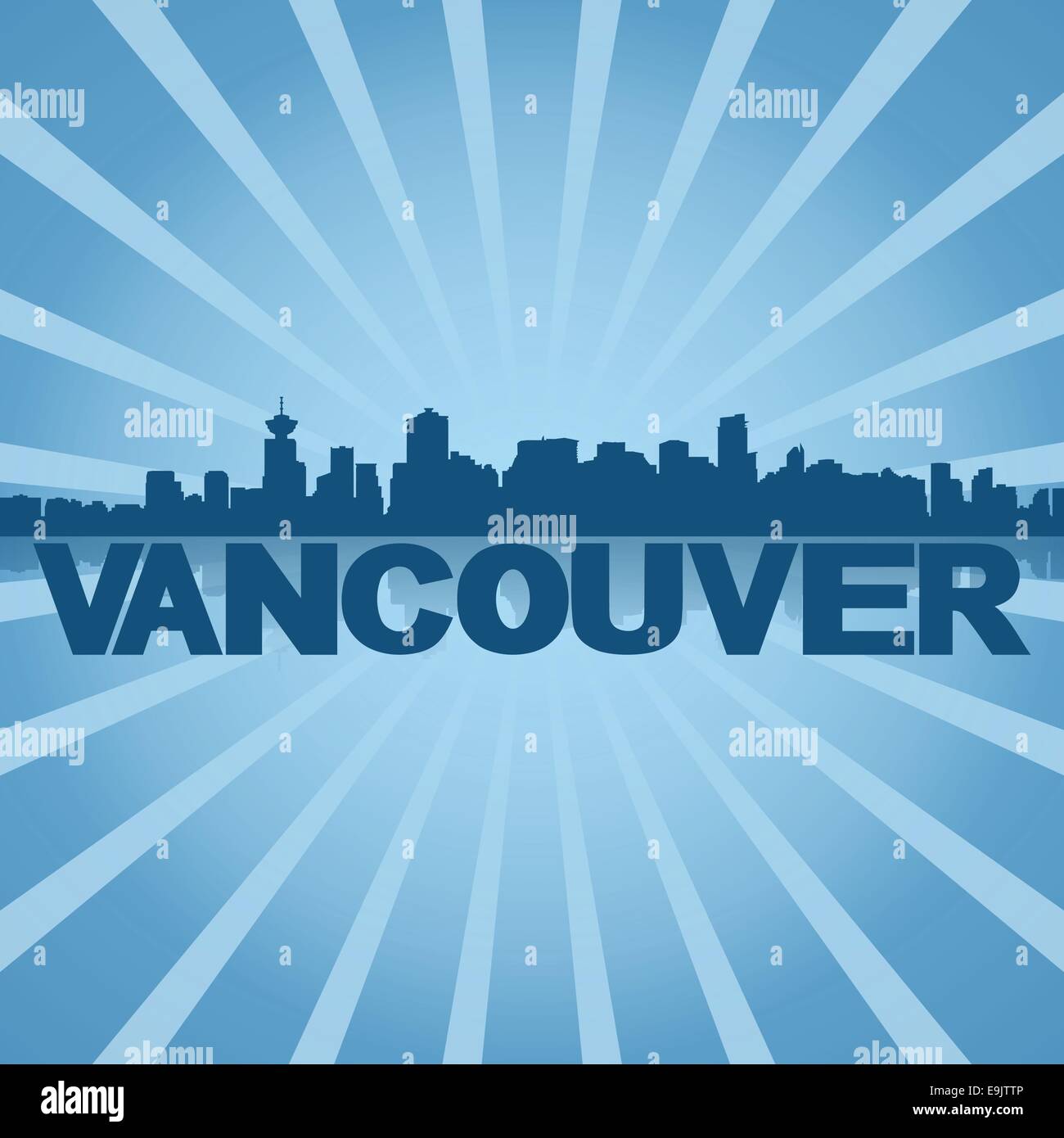 Vancouver skyline on blue sunburst illustration Stock Vector Image ...
