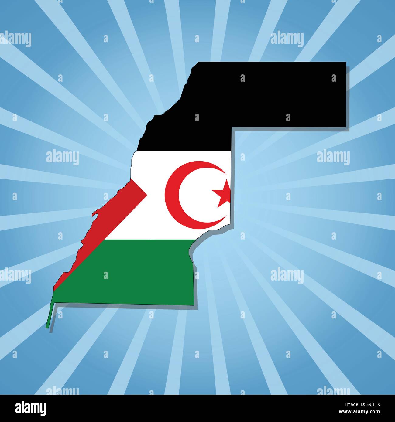 Western Sahara Map Flag On Blue Sunburst Illustration Stock Vector