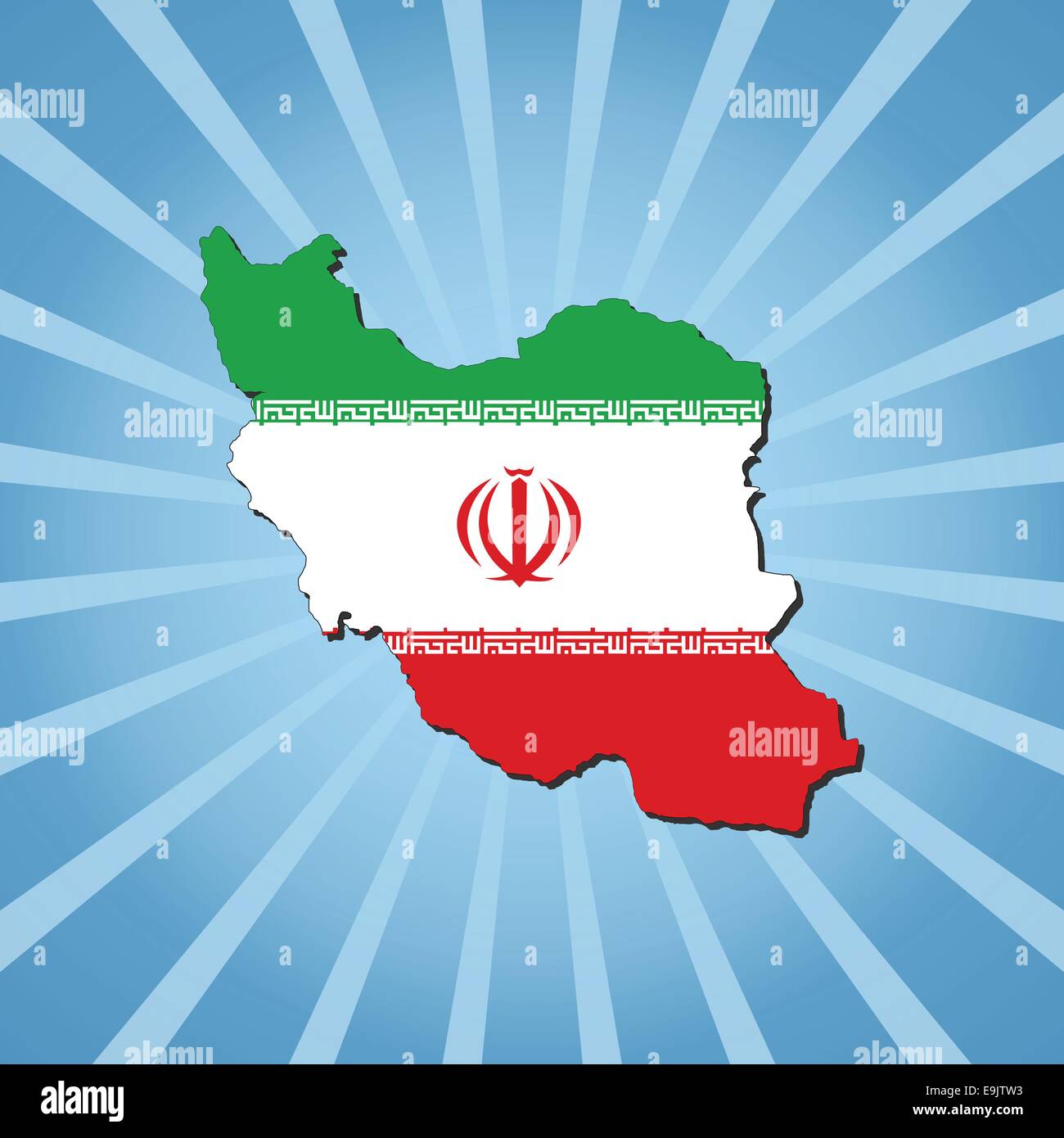 Iran map flag on blue sunburst illustration Stock Vector