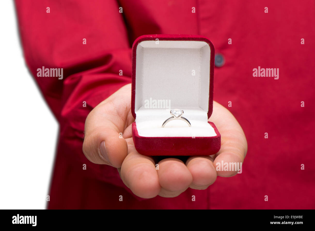Man holding engagement ring Stock Photo