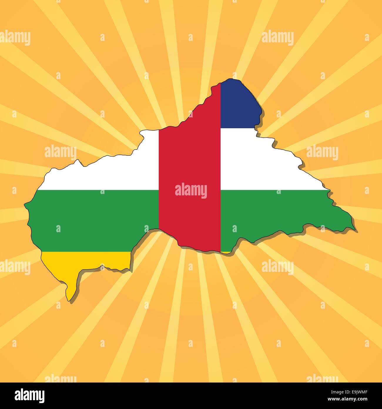 Central African Republic map flag on sunburst illustration Stock Vector ...