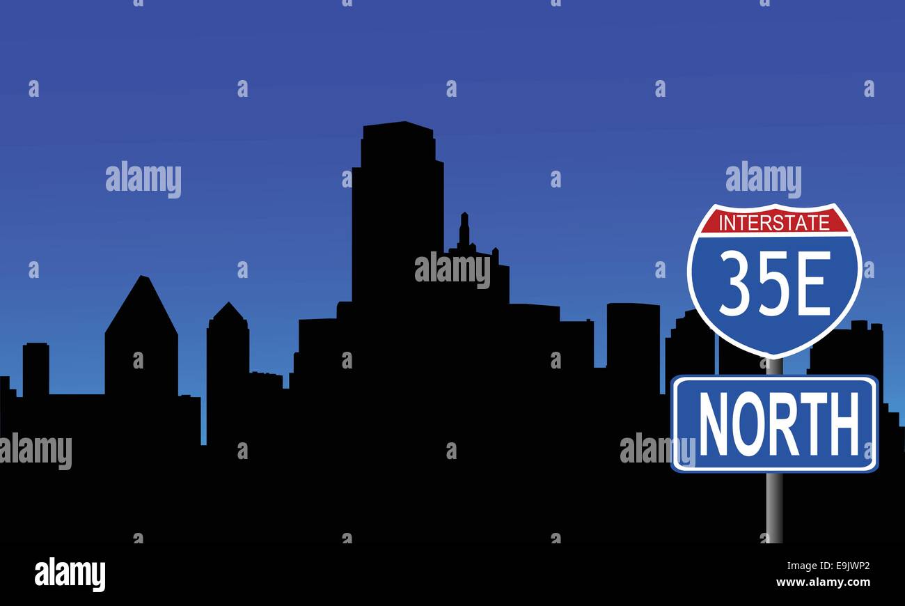 Dallas skyline with interstate sign vector illustration Stock Vector ...