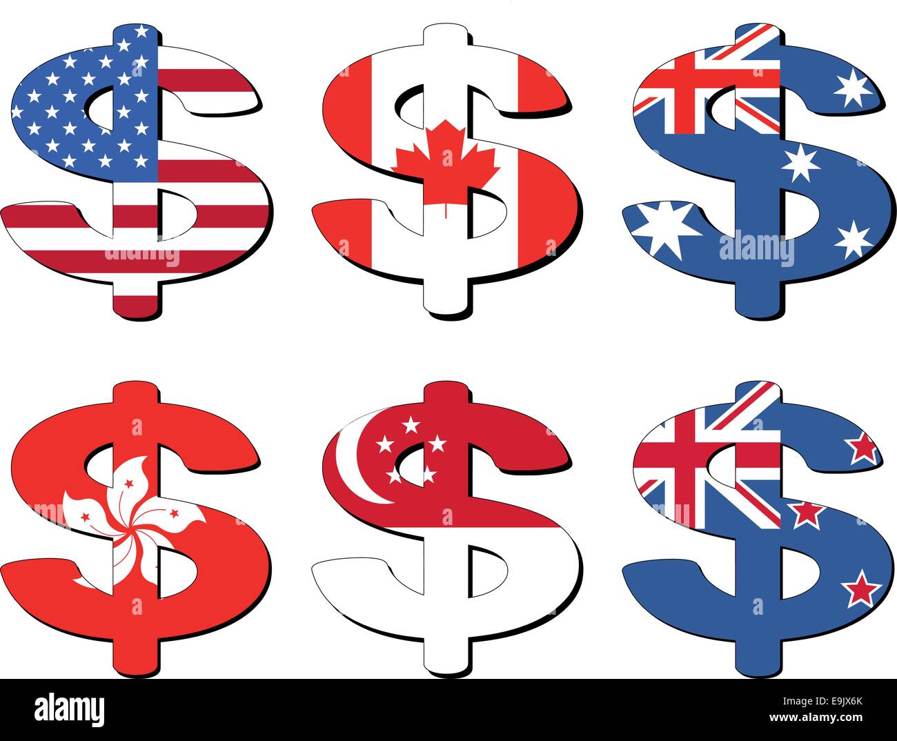 American Canadian Australian Hong Kong Singapore New Zealand dollar Stock  Vector Image & Art - Alamy