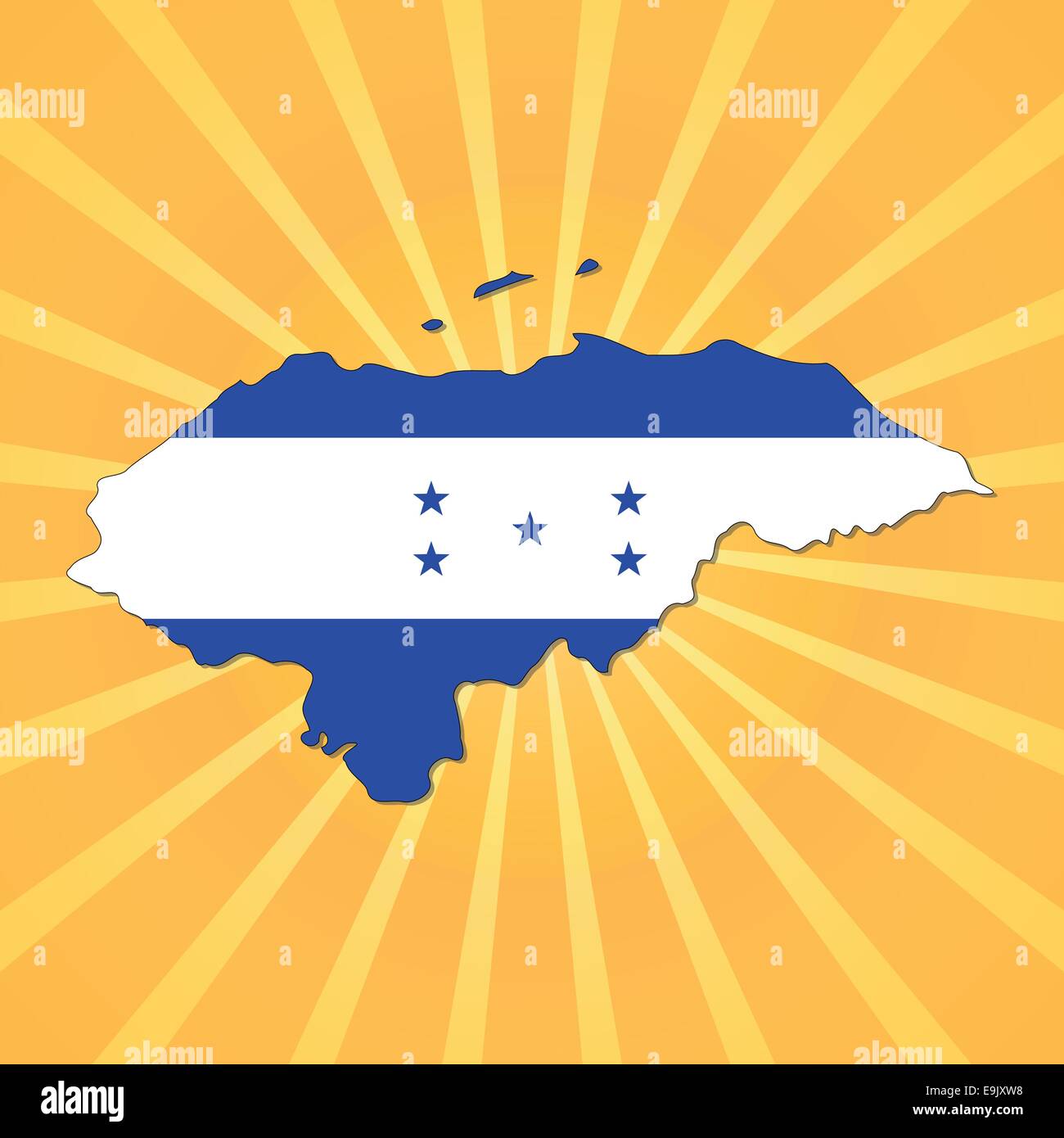 Honduras map flag on sunburst illustration Stock Vector