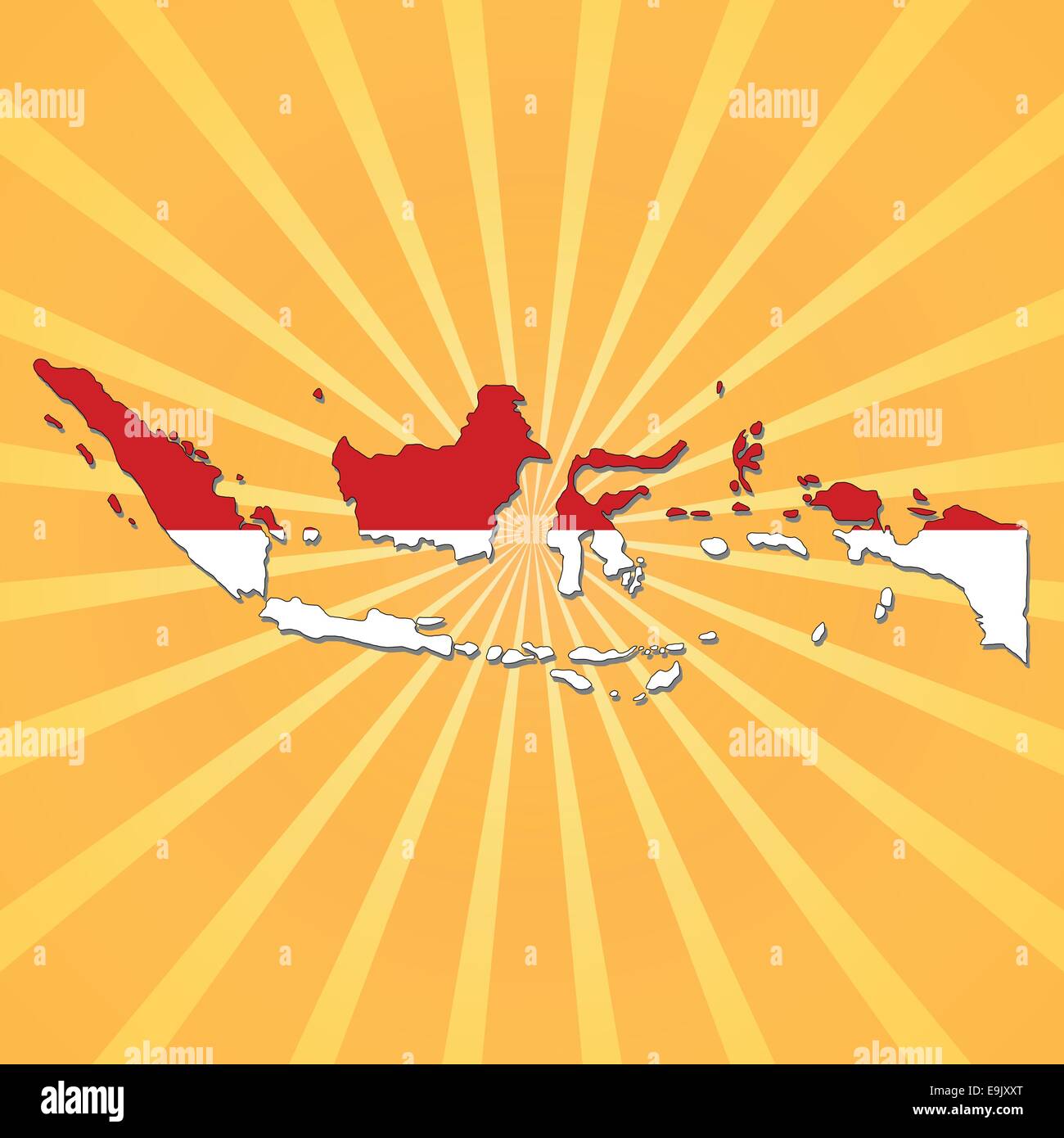 Indonesia map flag on sunburst illustration Stock Vector