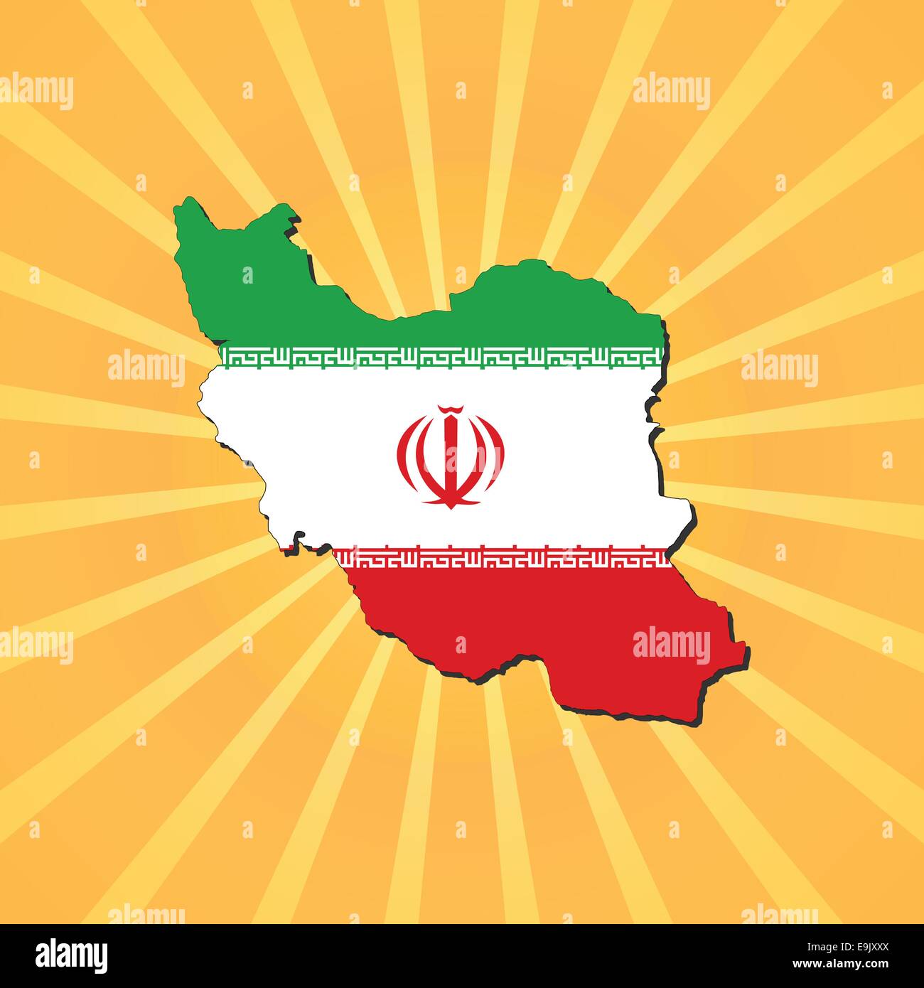 Iran map flag on sunburst illustration Stock Vector