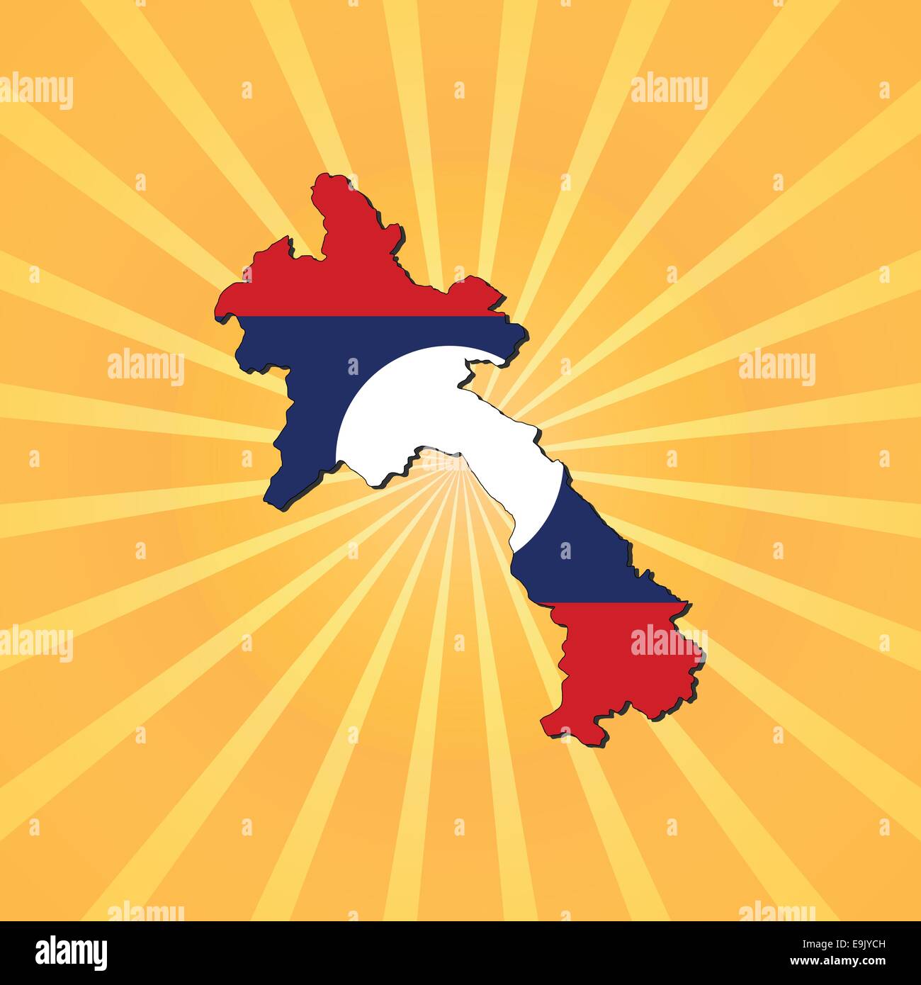 Laos map flag on sunburst illustration Stock Vector