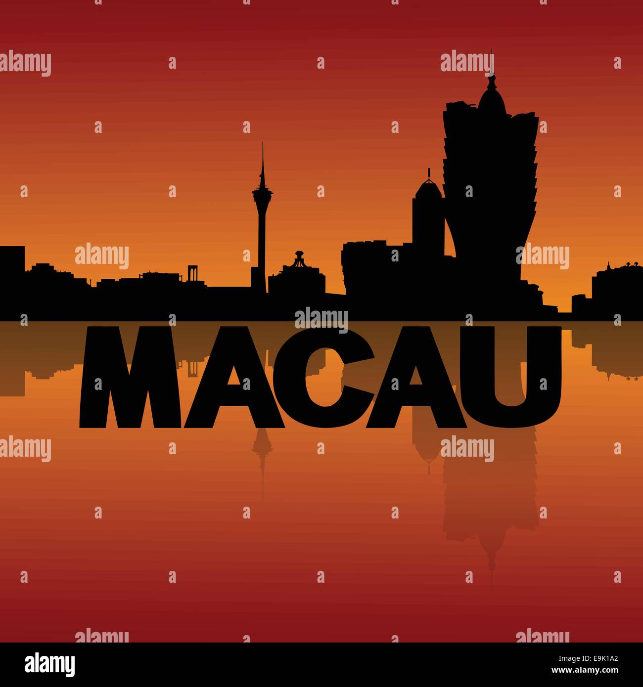 Macau skyline reflected at sunset vector illustration Stock Vector ...