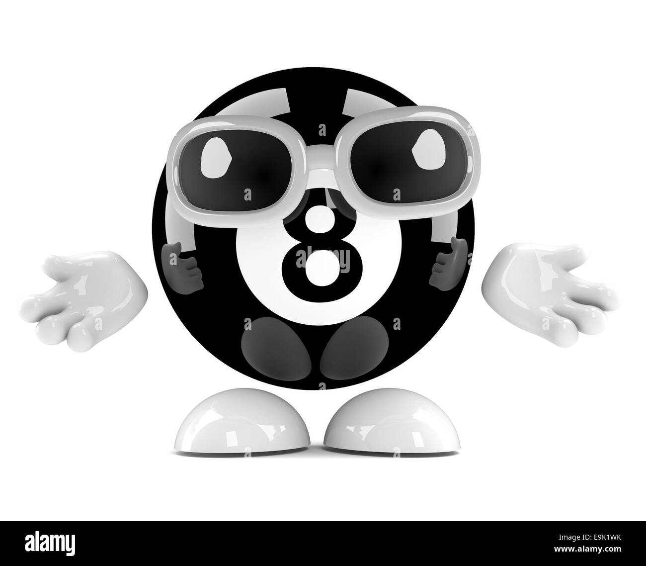 3d render of an 8 ball character shrugging Stock Photo