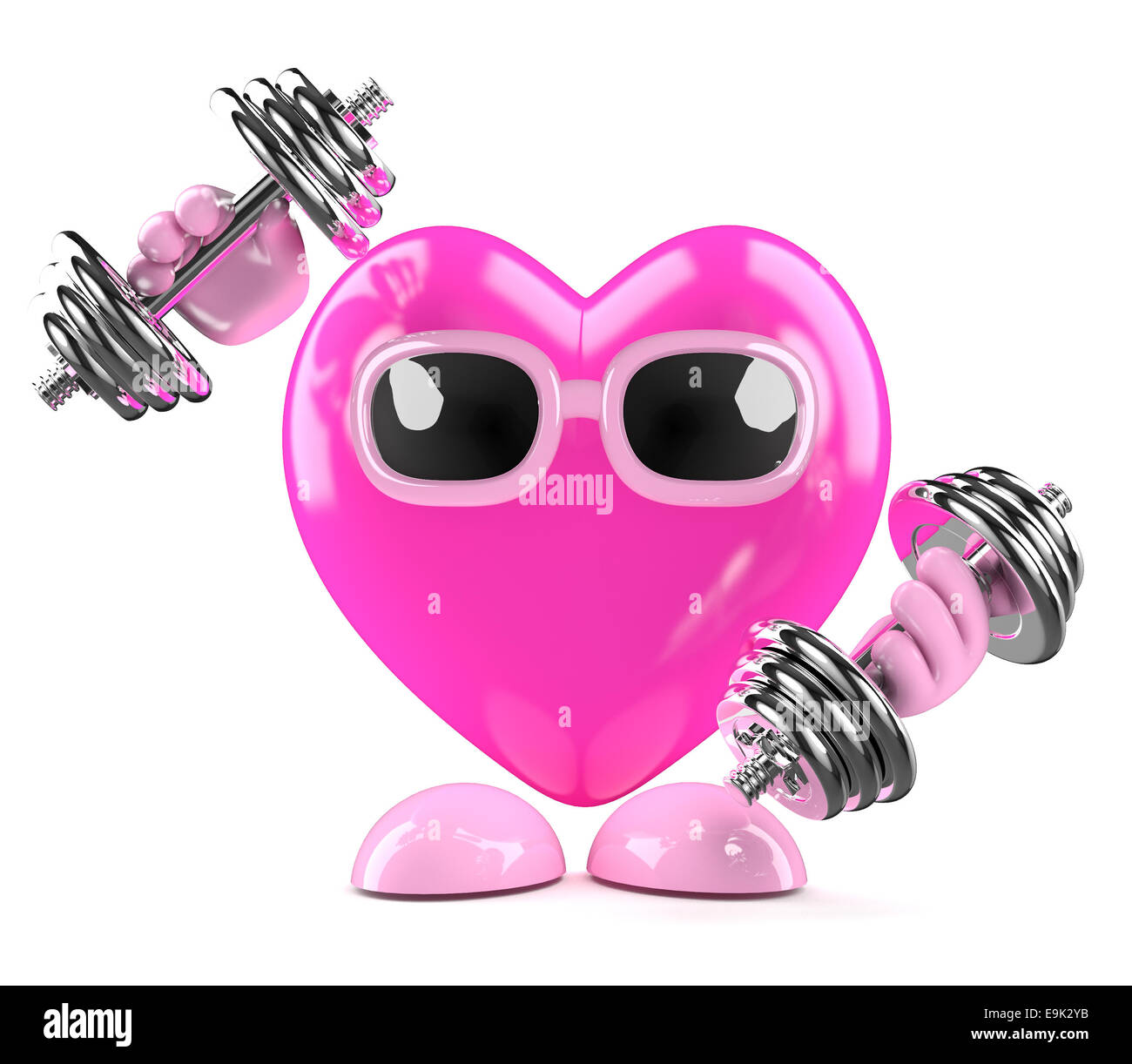 3d render of a heart character working out with weights Stock Photo