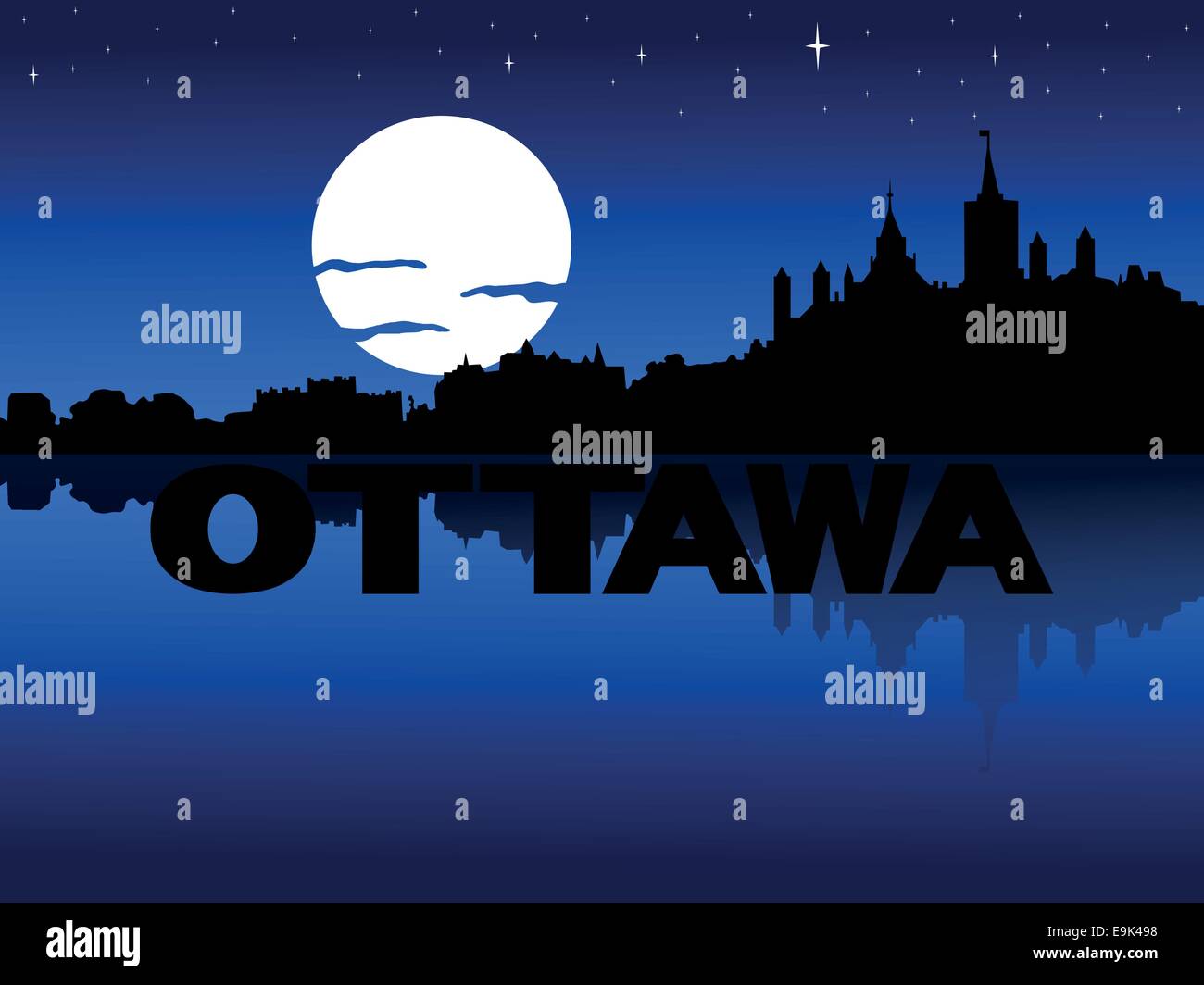 Ottawa skyline reflected with text and moon vector illustration Stock ...