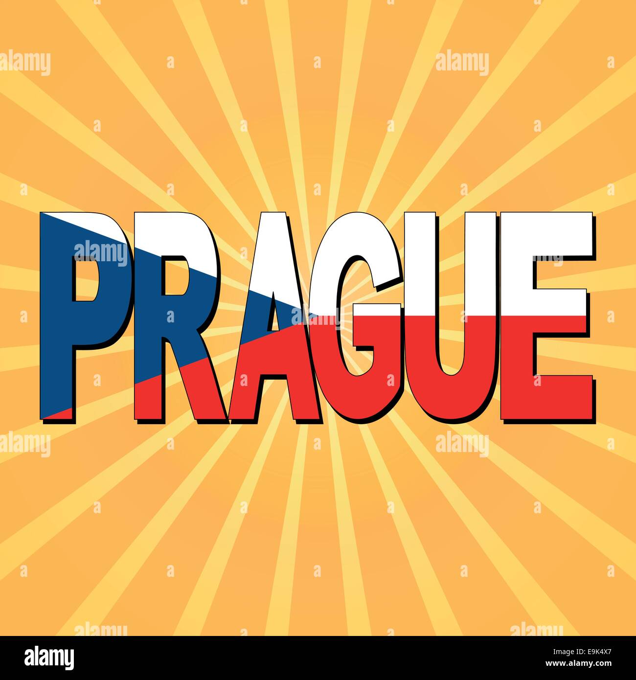 Prague flag text with sunburst illustration Stock Vector
