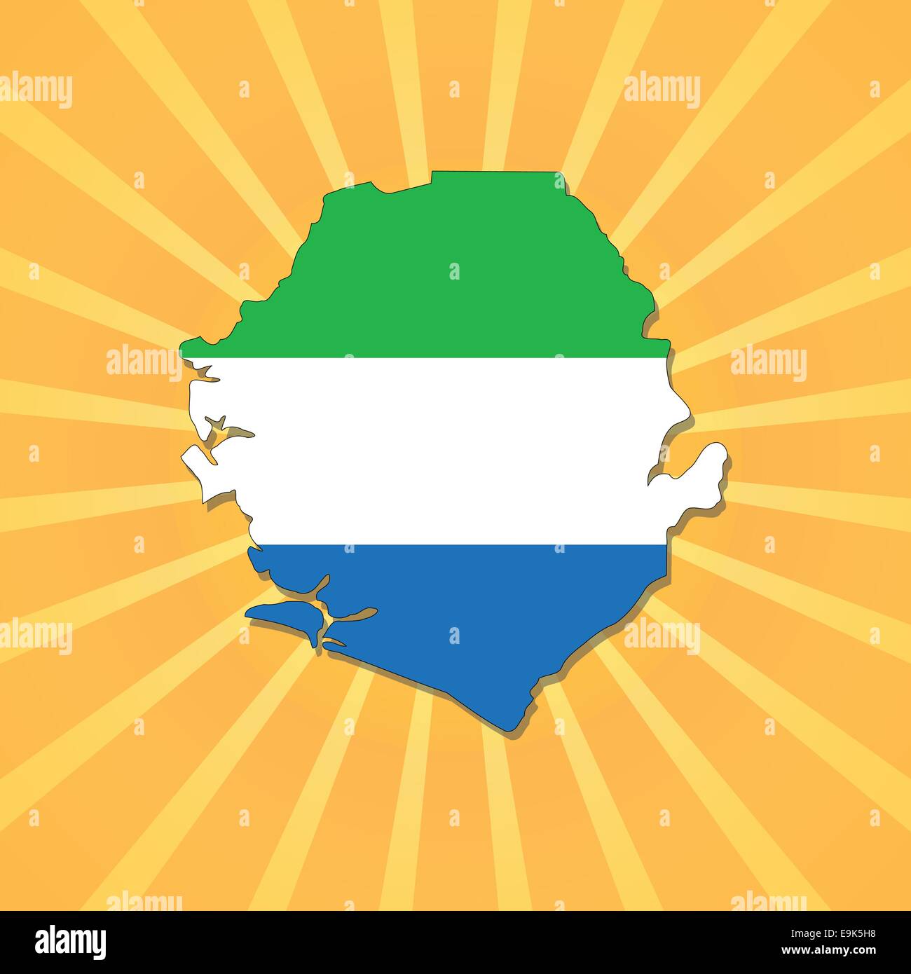 Sierra Leone map flag on blue sunburst illustration Stock Vector Image ...