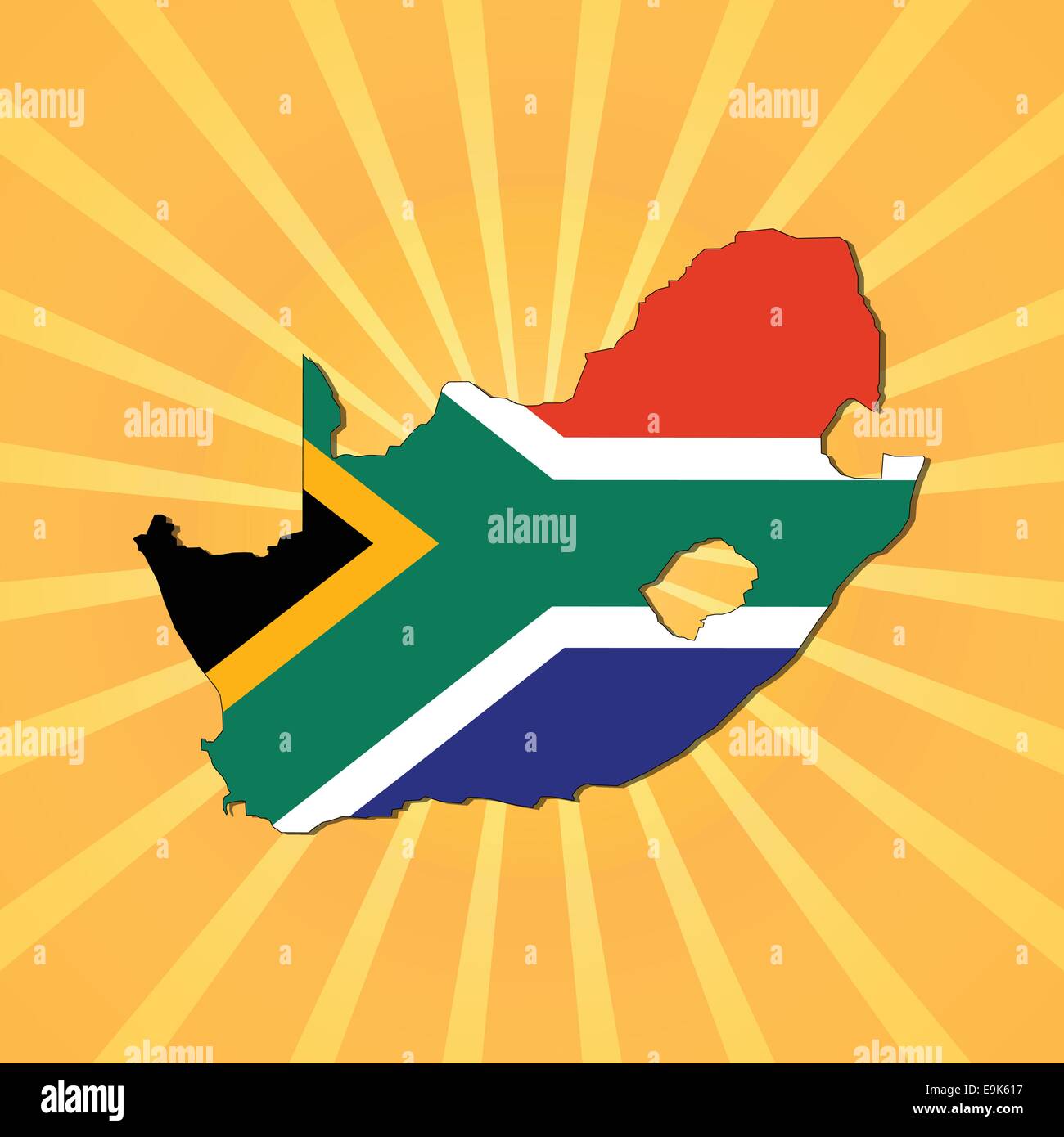 South Africa map flag on blue sunburst illustration Stock Vector Image ...