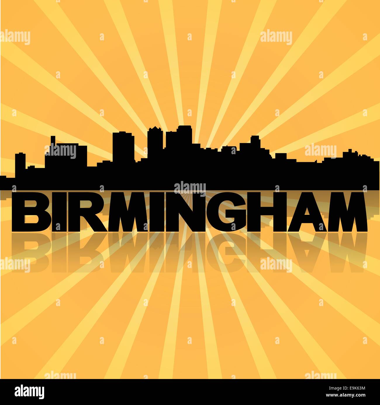 Birmingham Alabama skyline reflected with sunburst vector illustration