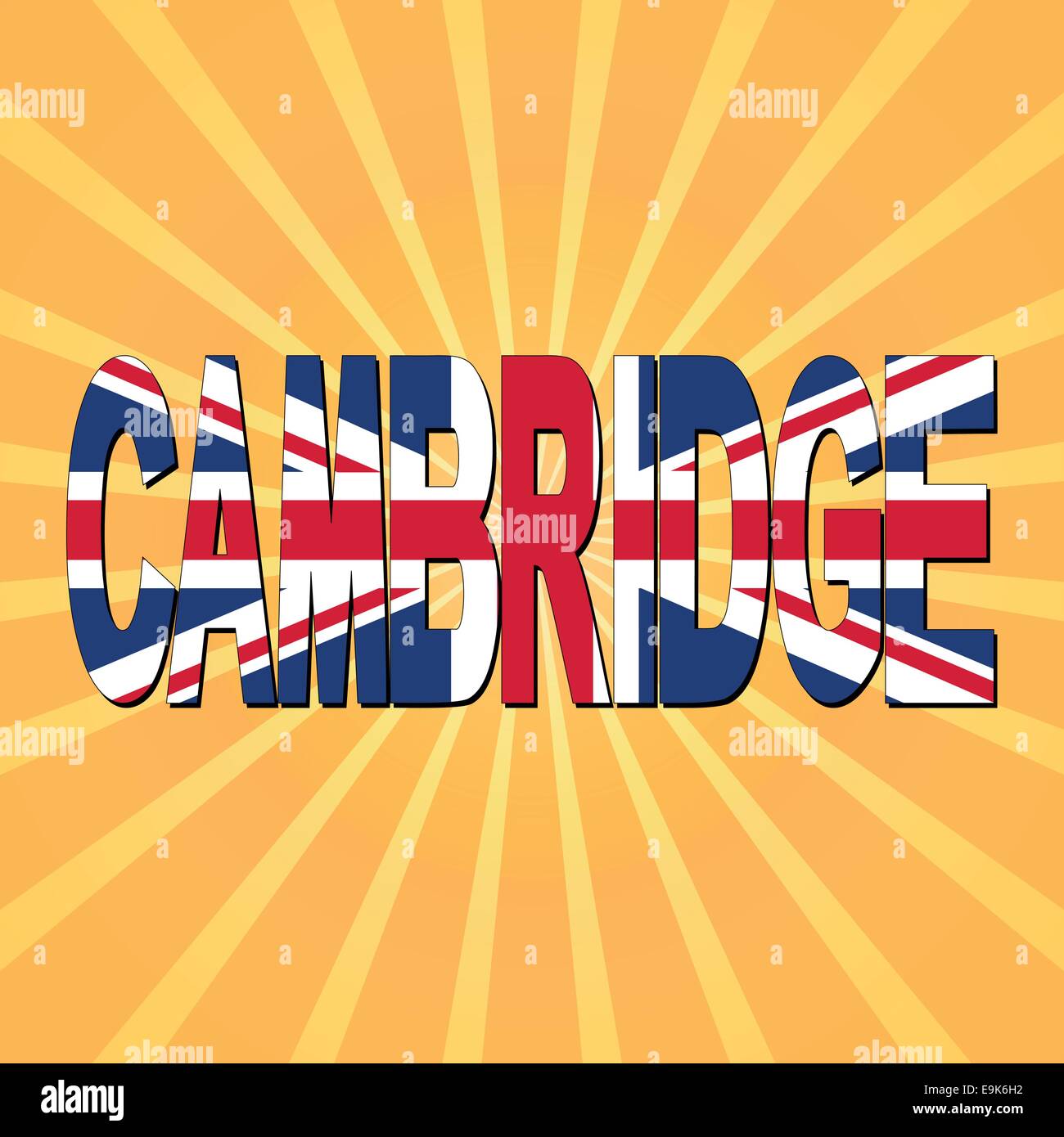 Cambridge flag text with sunburst illustration Stock Vector