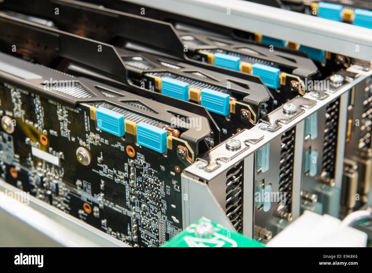 Close-up of video cards in electronics industry Stock Photo