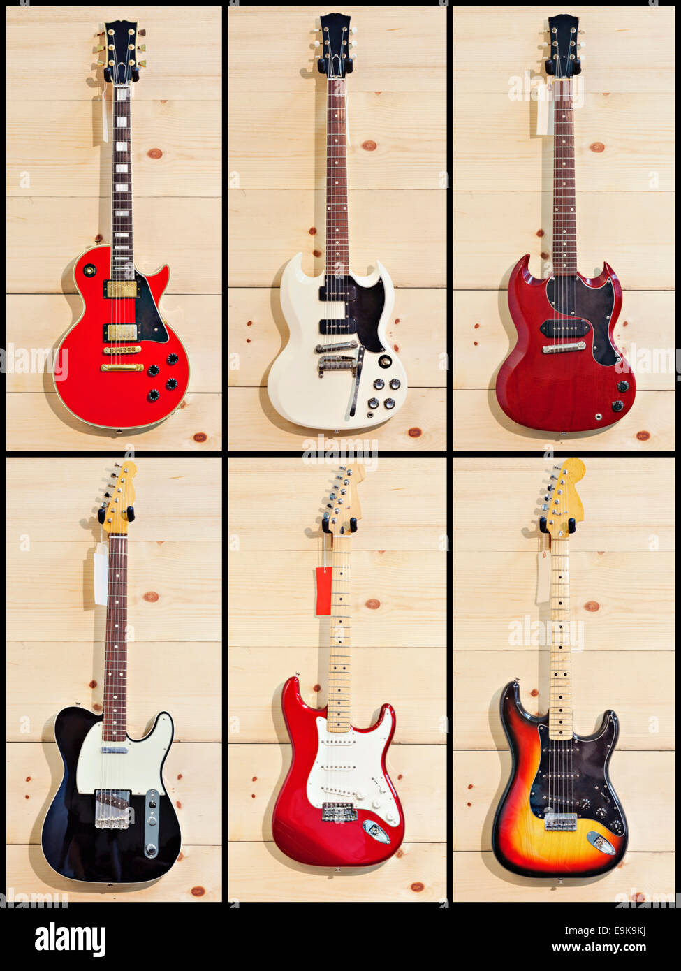 Collage of various guitars Stock Photo