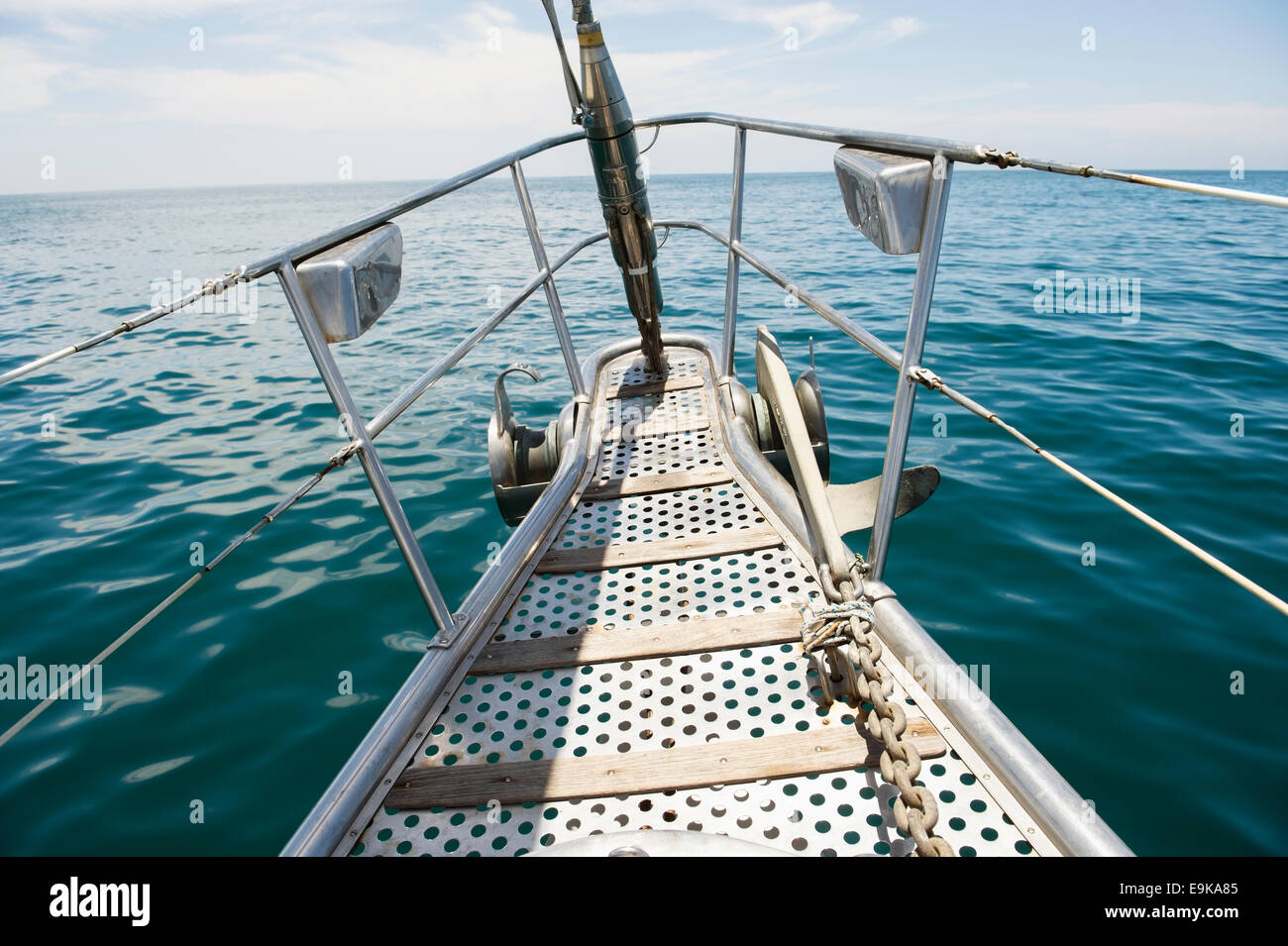 Bow of yacht sailing in sea Stock Photo