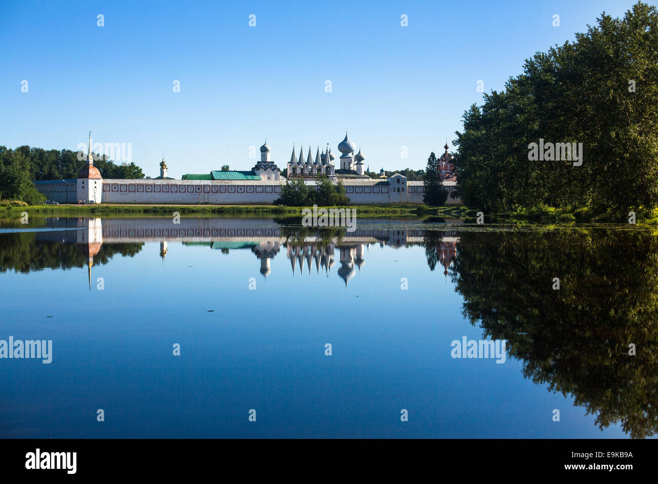 Ancient Russian Assumption Monastery in Tikhvin city, Russia. Stock Photo