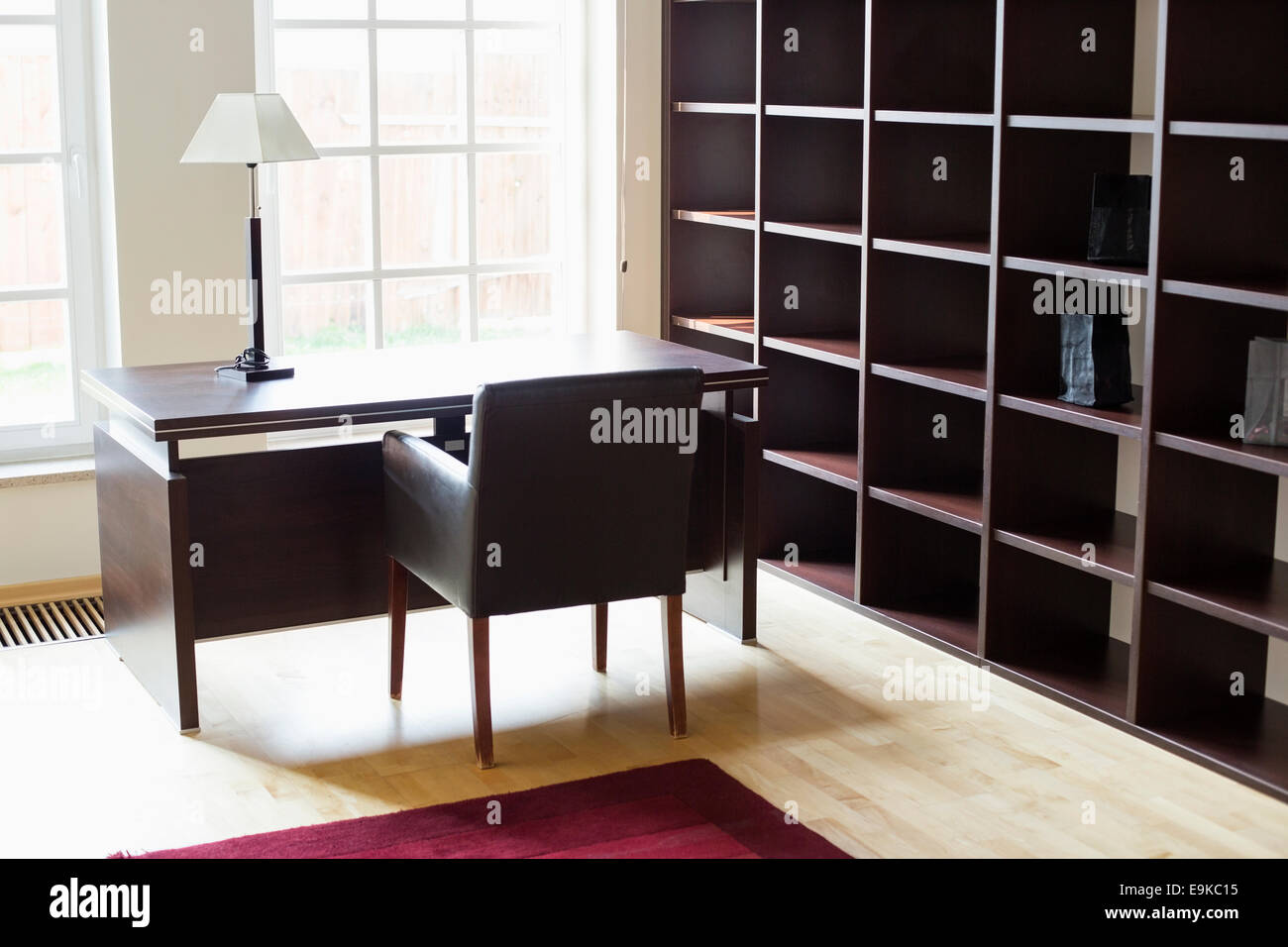 Empty wooden shelves in home office Stock Photo