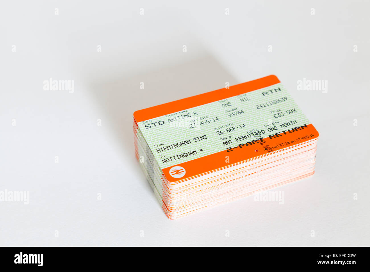 A stack of UK train tickets Stock Photo