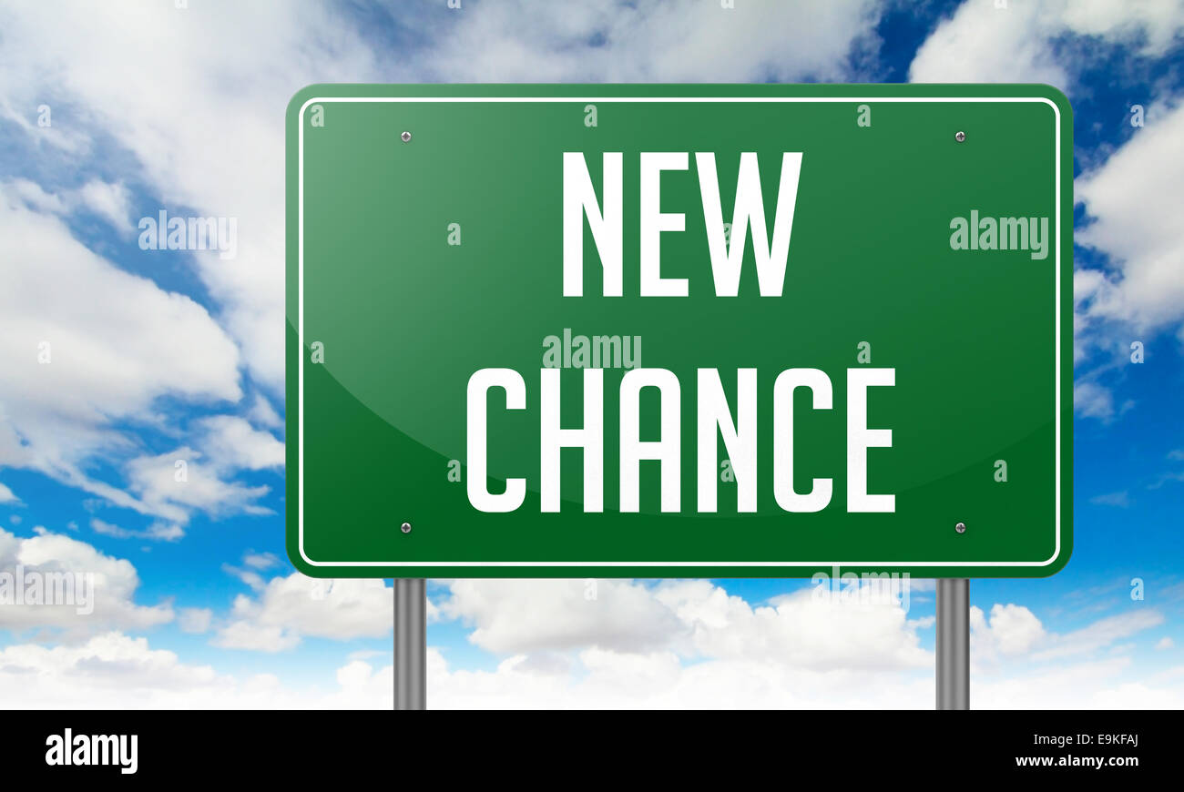 Highway Signpost with New Chance wording on Sky Background Stock Photo