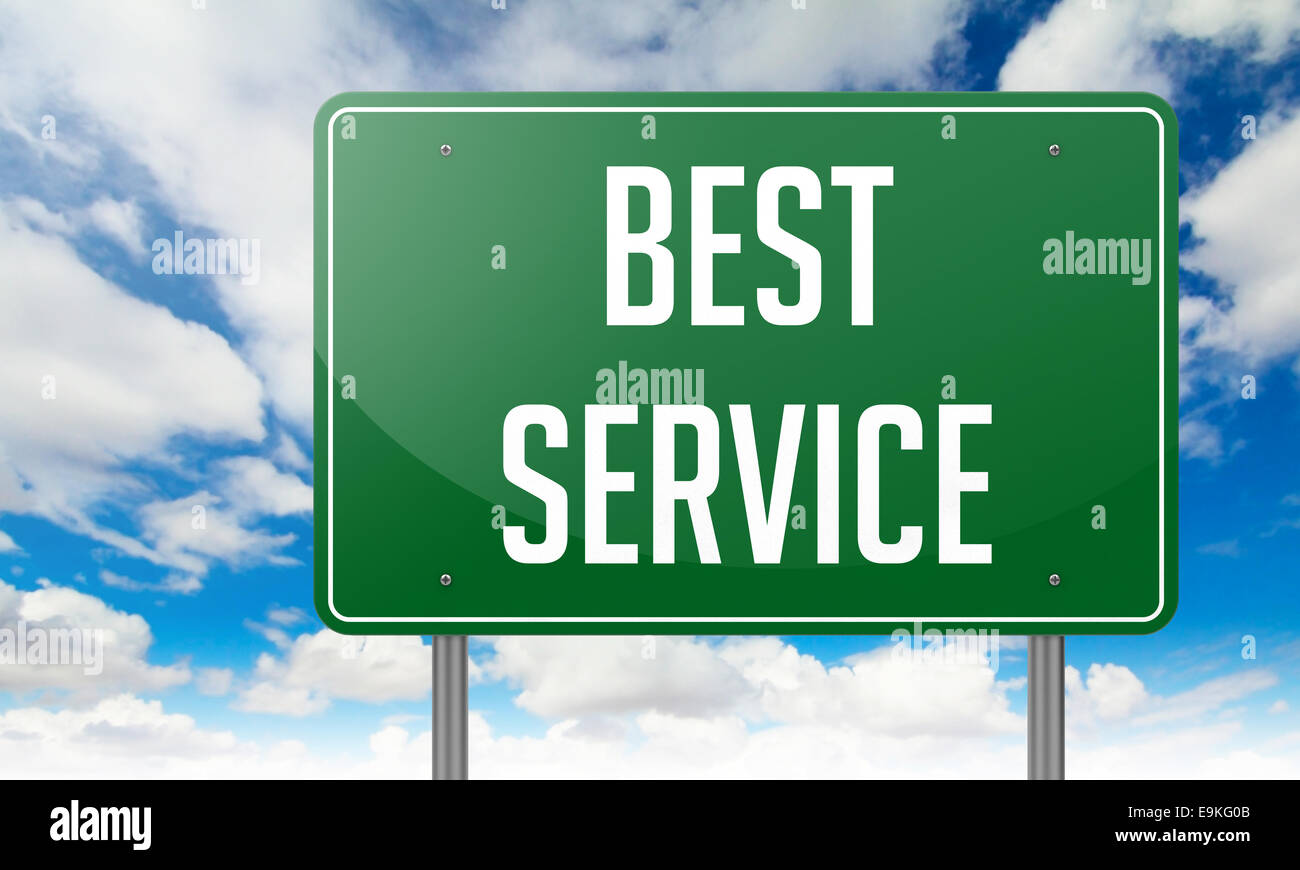 Highway Signpost with Best Service wording on Sky Background Stock