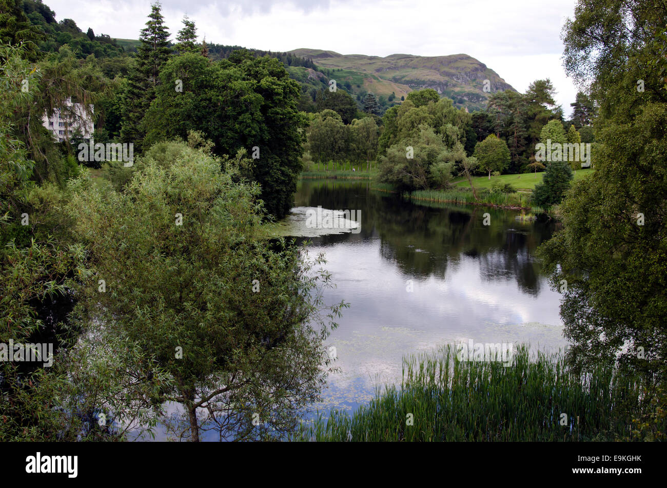 Airthrey Loch, now part of the grounds of Stirling University, near Stirling, Central Scotland. Stock Photo