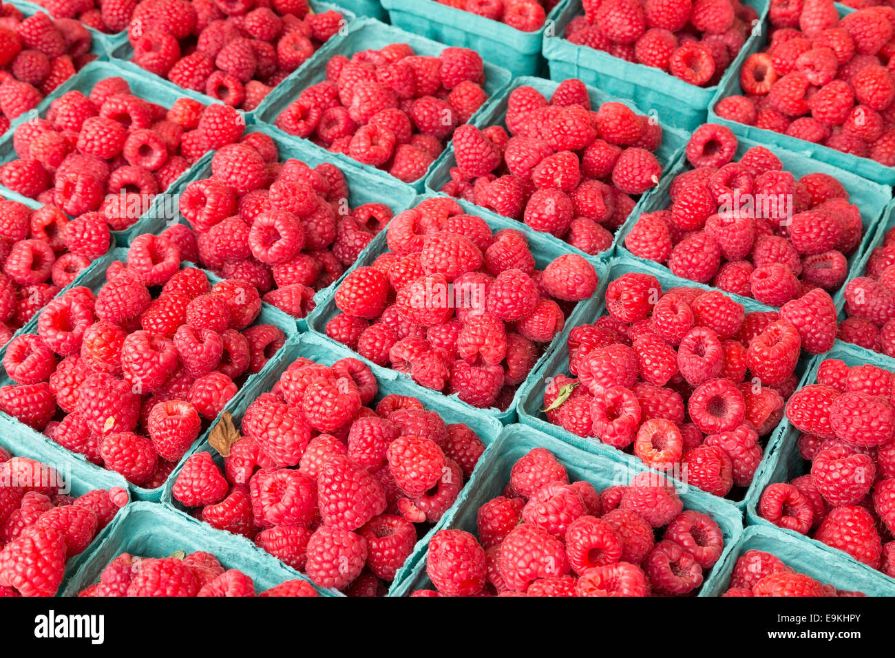 Closeup to raspberries at a market Stock Photo