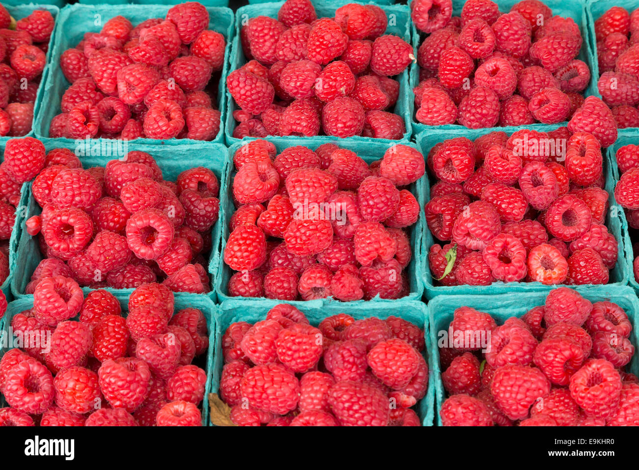 Closeup to raspberries at a market Stock Photo