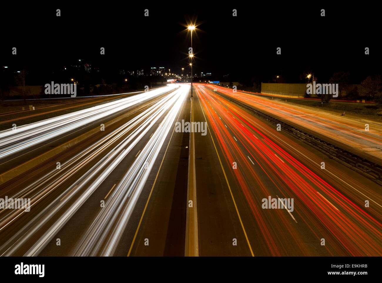 A view of Light trails on a highway Stock Photo