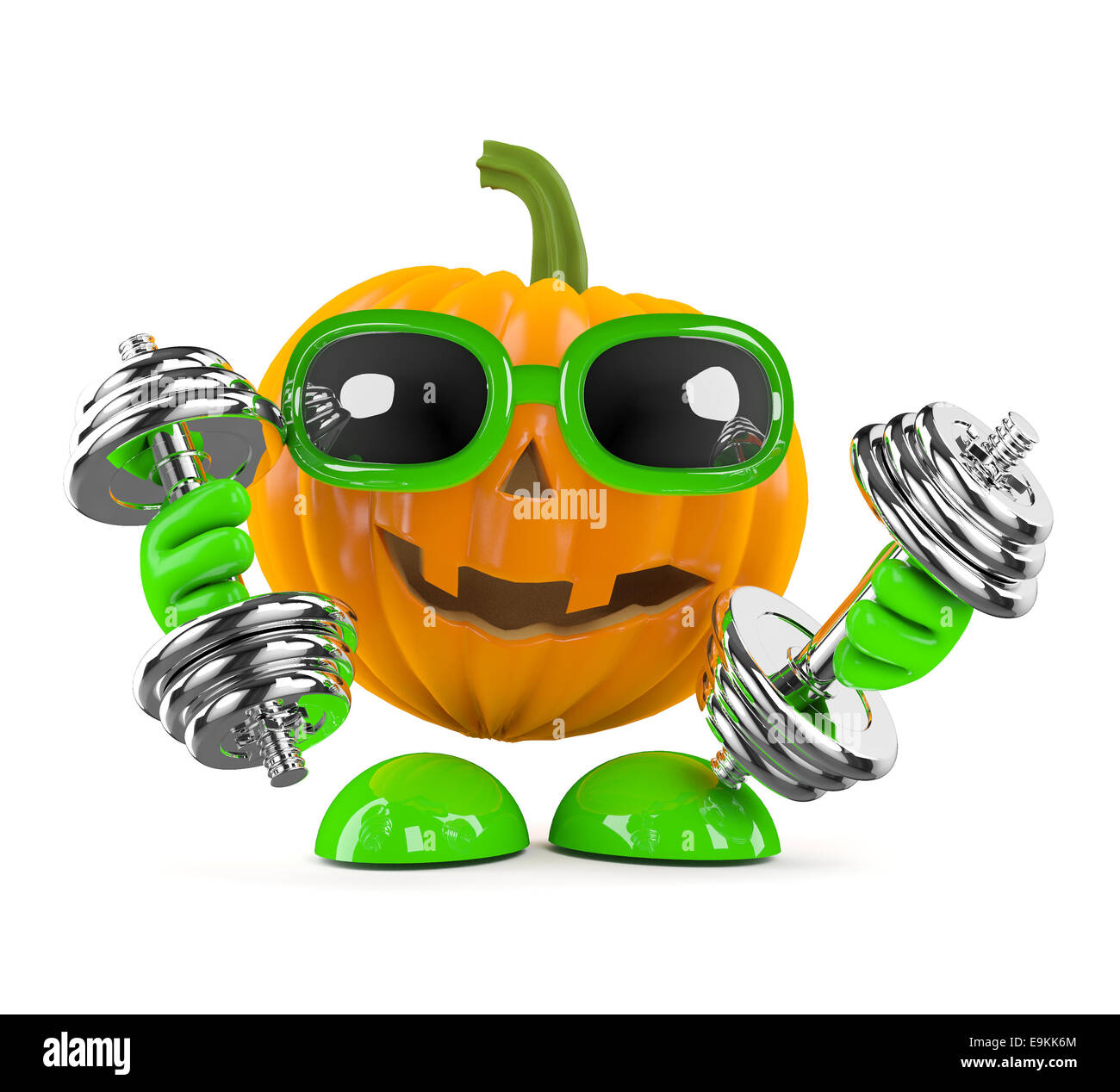 3d render of a pumpkin character working out with weights Stock Photo